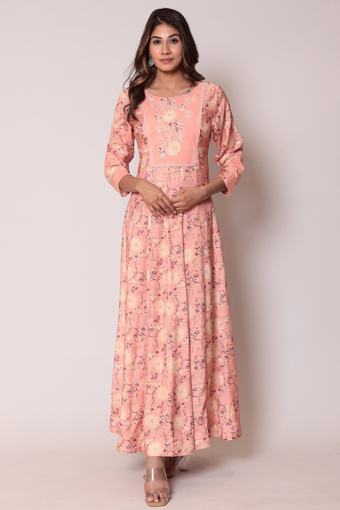 Floral Print Casual Muslin Anarkali Kurta