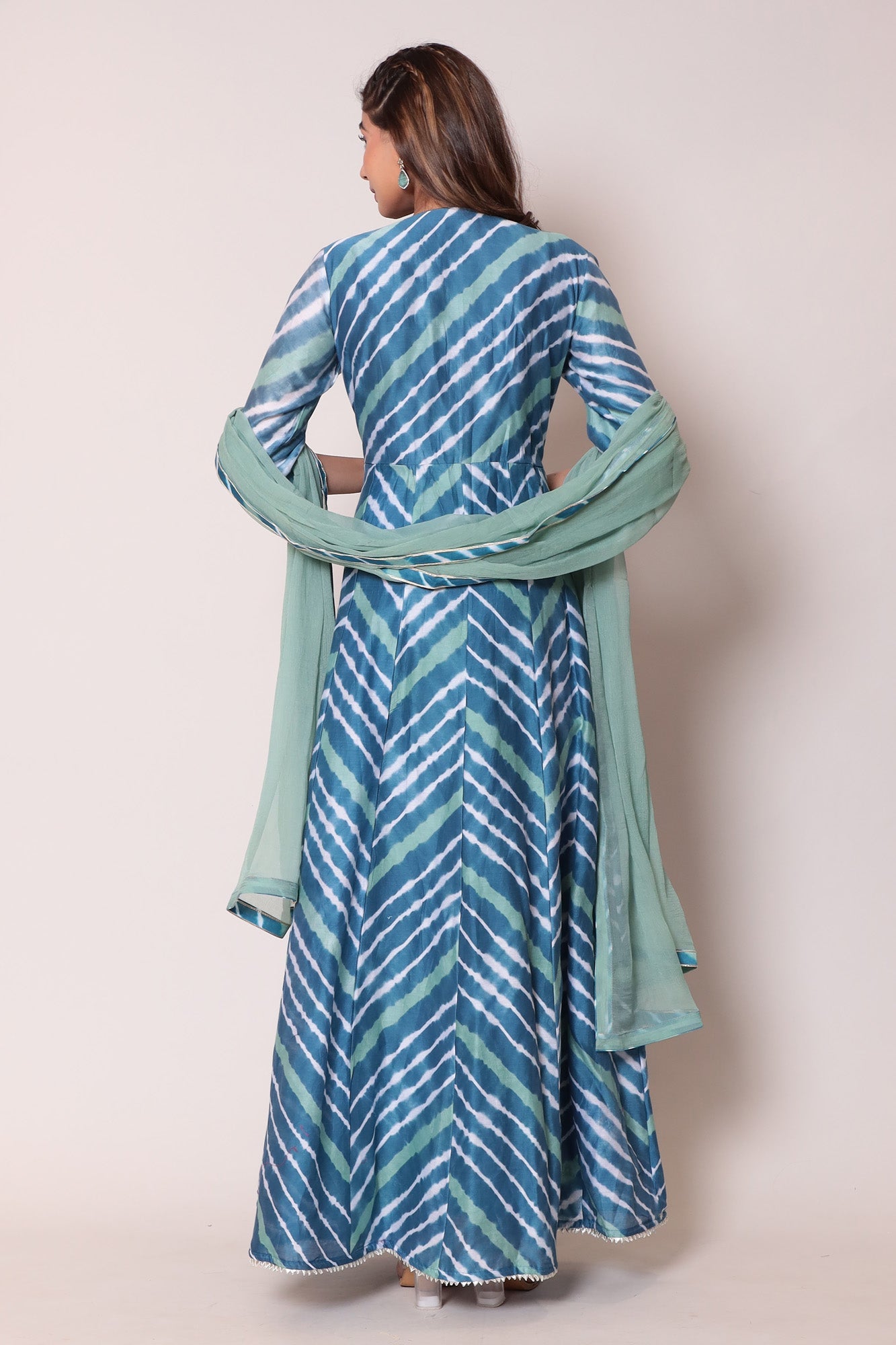 Leheriya Floor Length Anarkali Cotton Silk Suit with Gota Patti work