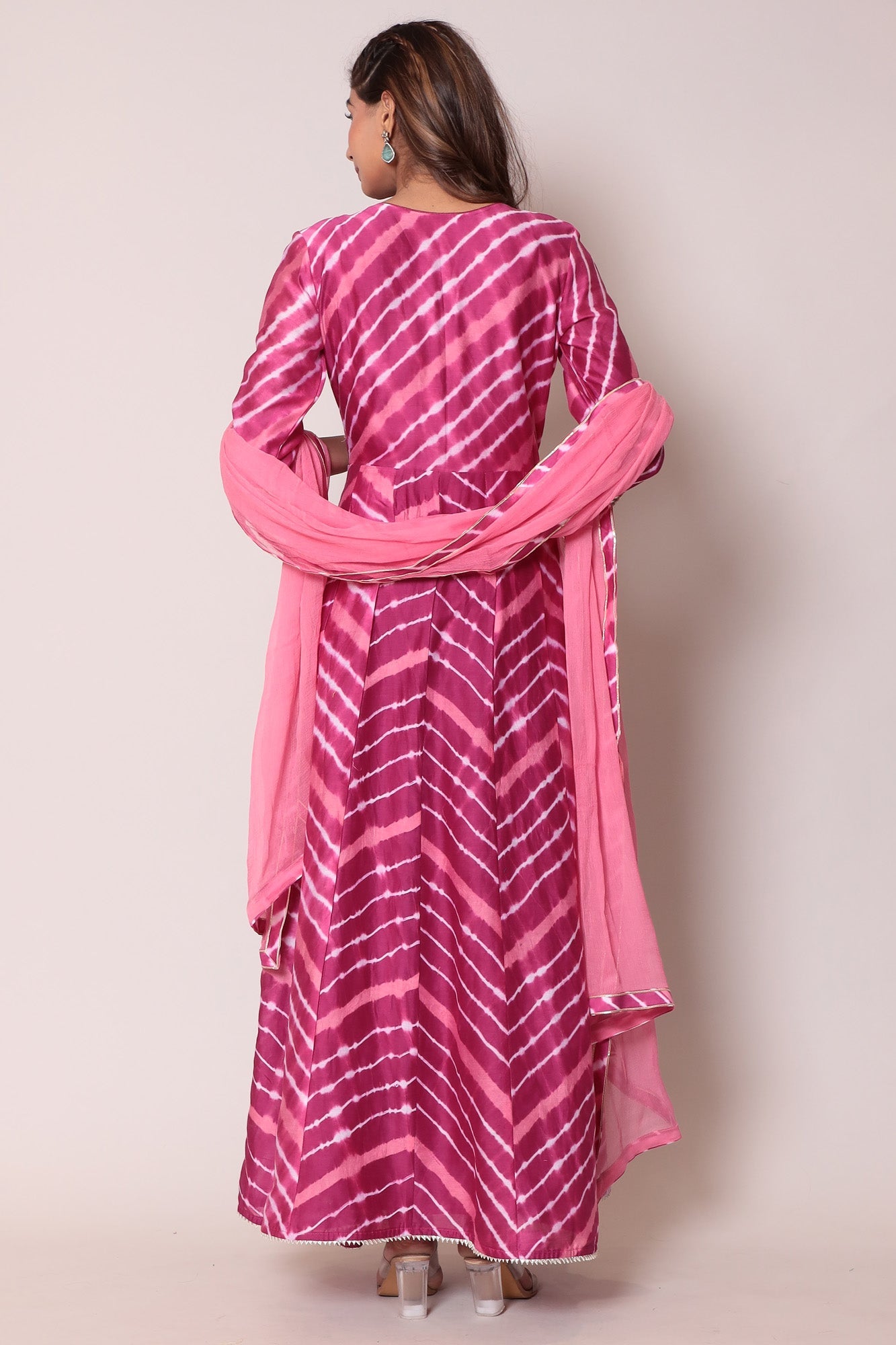 Leheriya Floor Length Anarkali Cotton Silk Suit with Gota Patti work