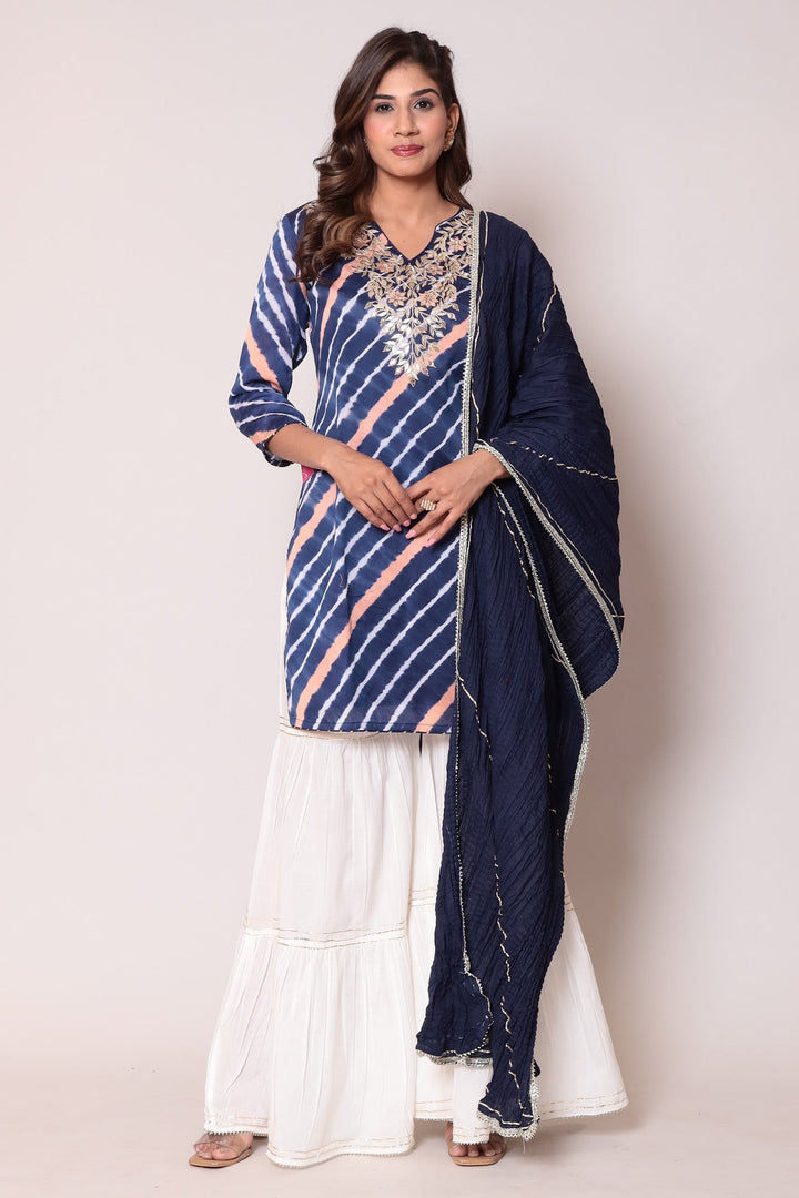 Leheriya Cotton Silk Sharara Suit with Gota Patti work.