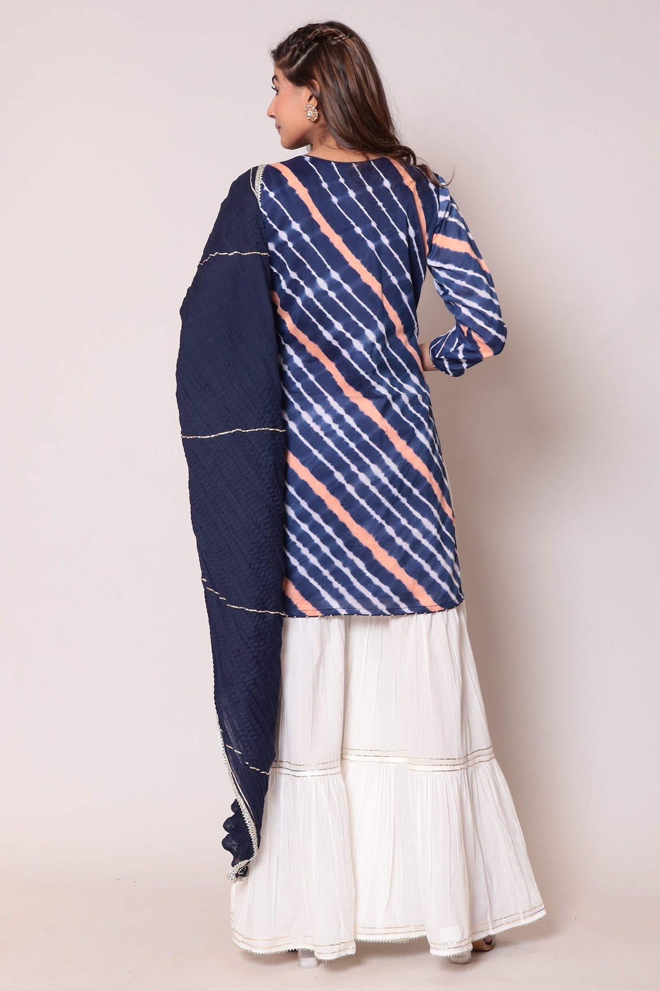 Leheriya Cotton Silk Sharara Suit with Gota Patti work.