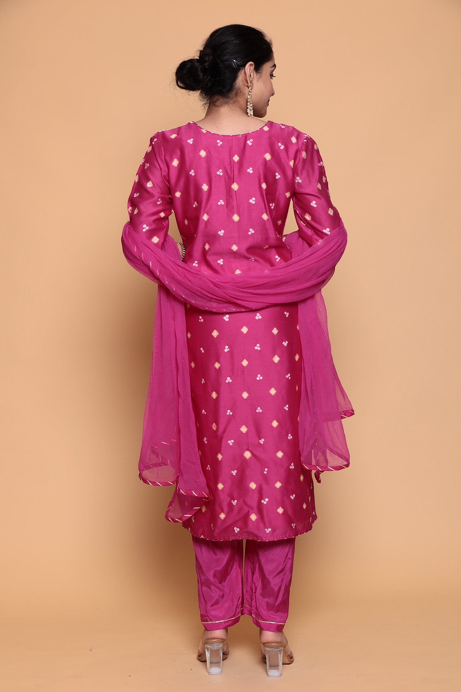 Bandhej Chanderi Suit with Gota Patti work.