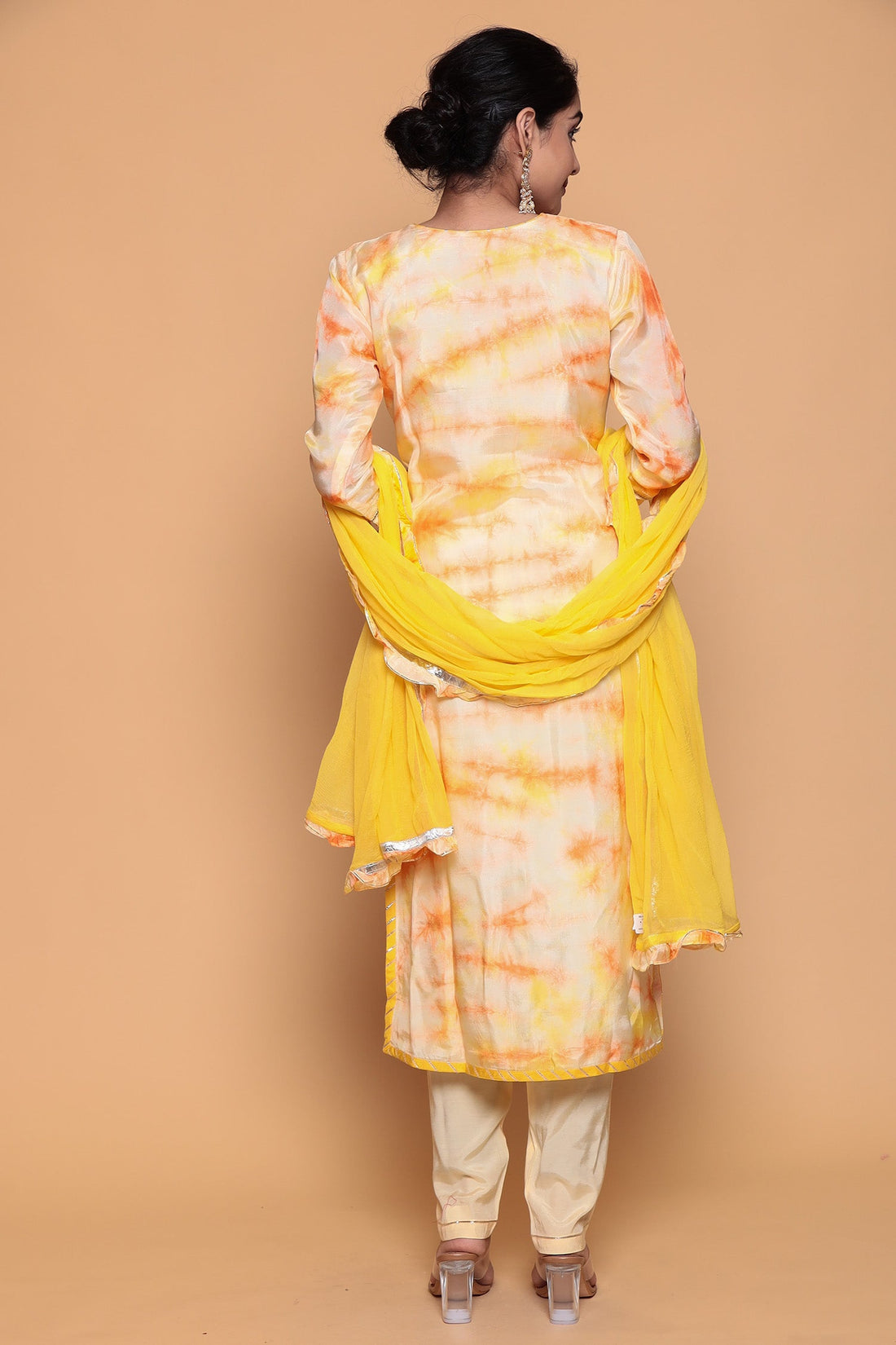 Satin silk Suit  with Gota Patti, Tie & Dye work.