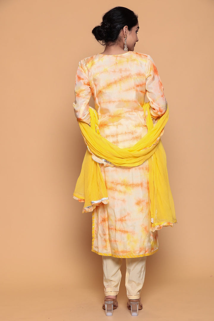 Satin silk Suit  with Gota Patti, Tie & Dye work.