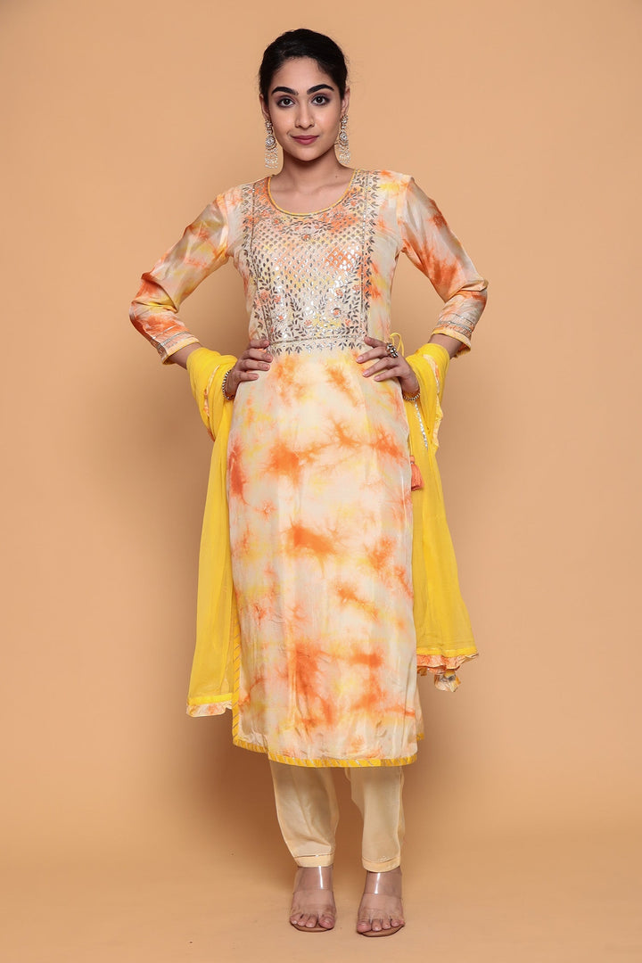 Silk Suit  with Gota Patti, Tie & Dye work.