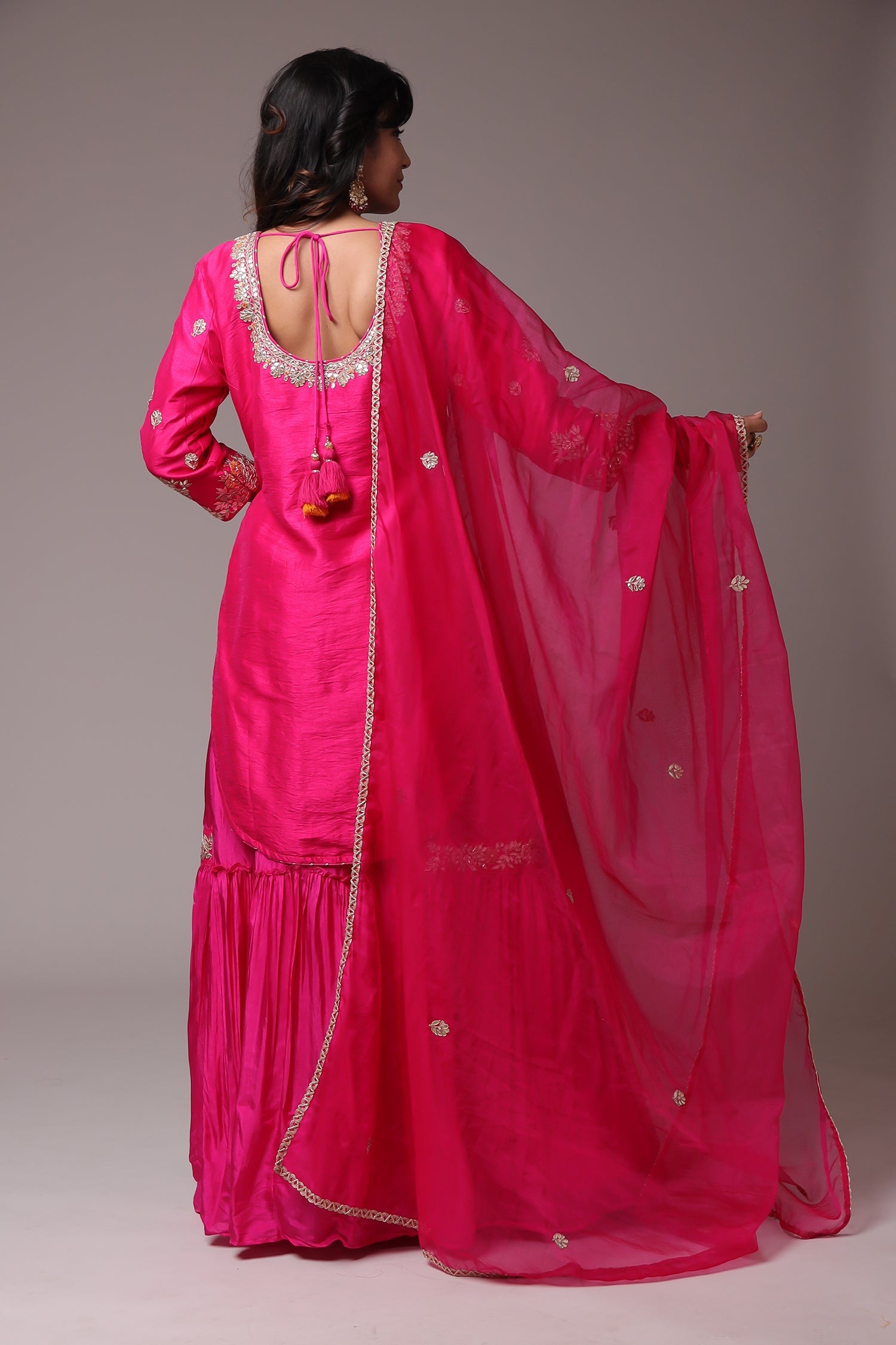 Embroidered Straight Silk Suit with Gota Patti work.