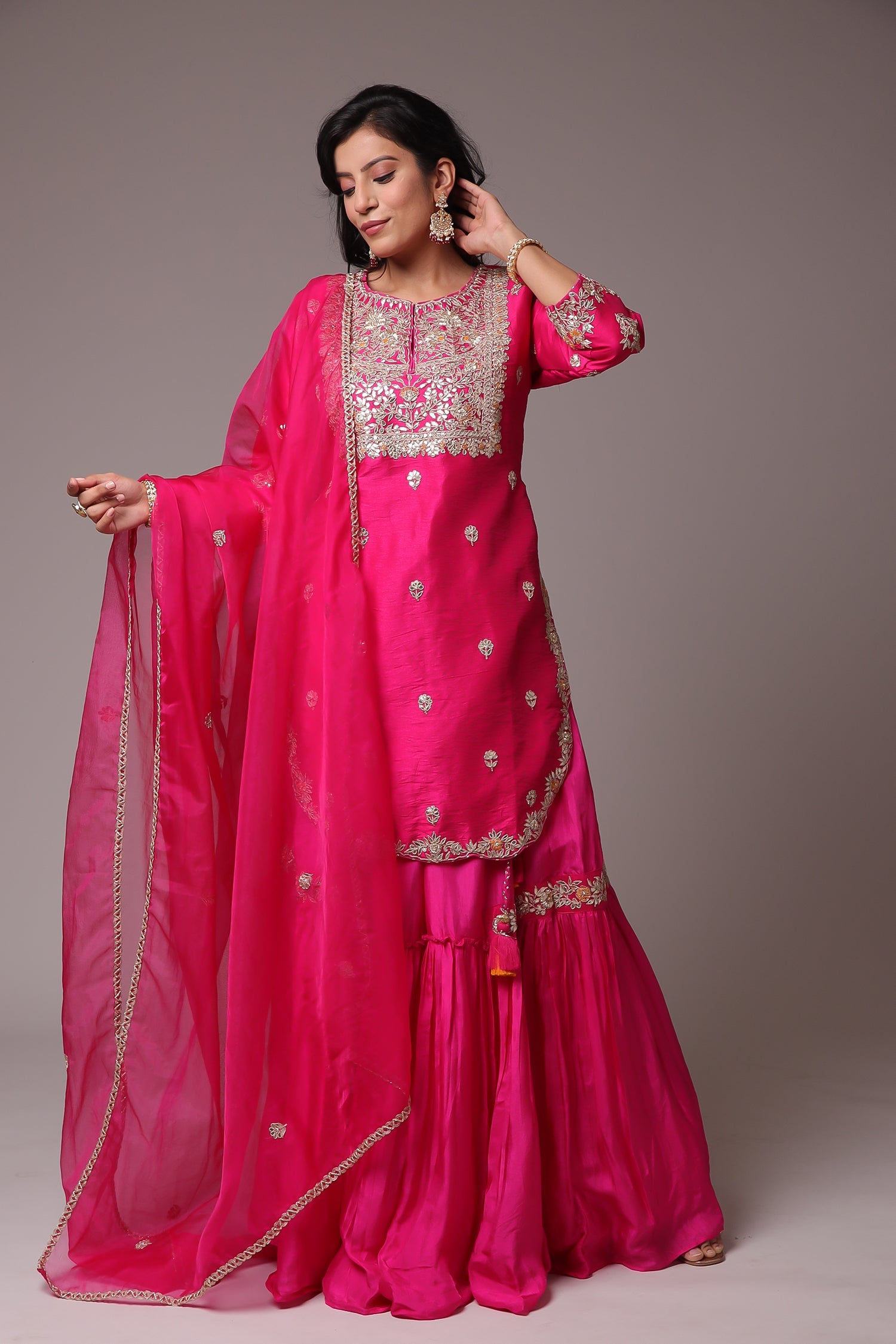 Embroidered Straight Silk Suit with Gota Patti work.