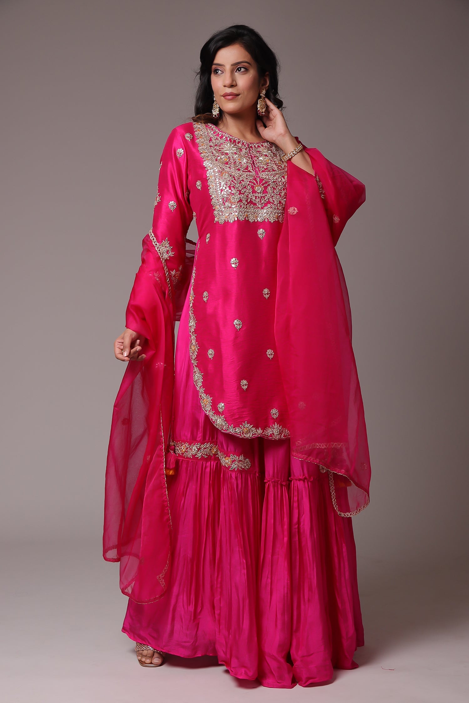 Embroidered Straight Silk Suit with Gota Patti work.