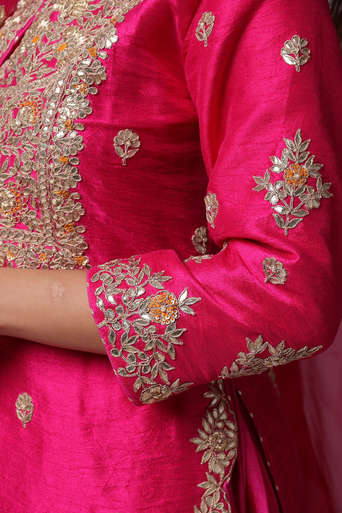 Embroidered Straight Silk Suit with Gota Patti work.