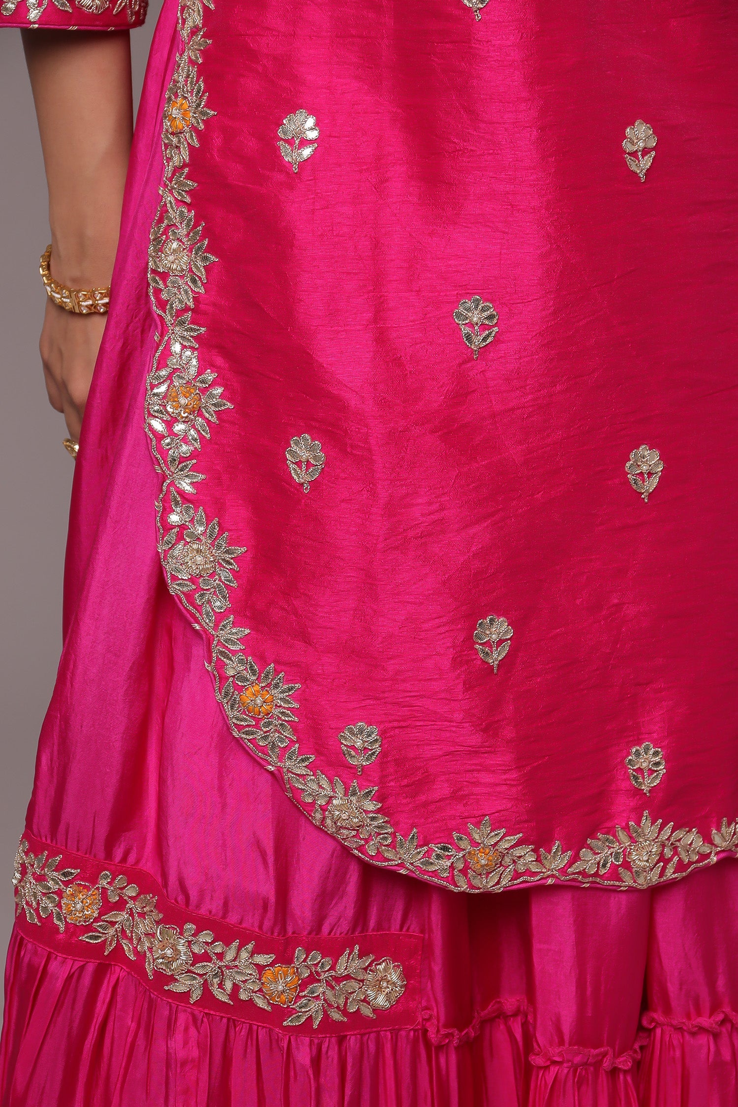 Embroidered Straight Silk Suit with Gota Patti work.