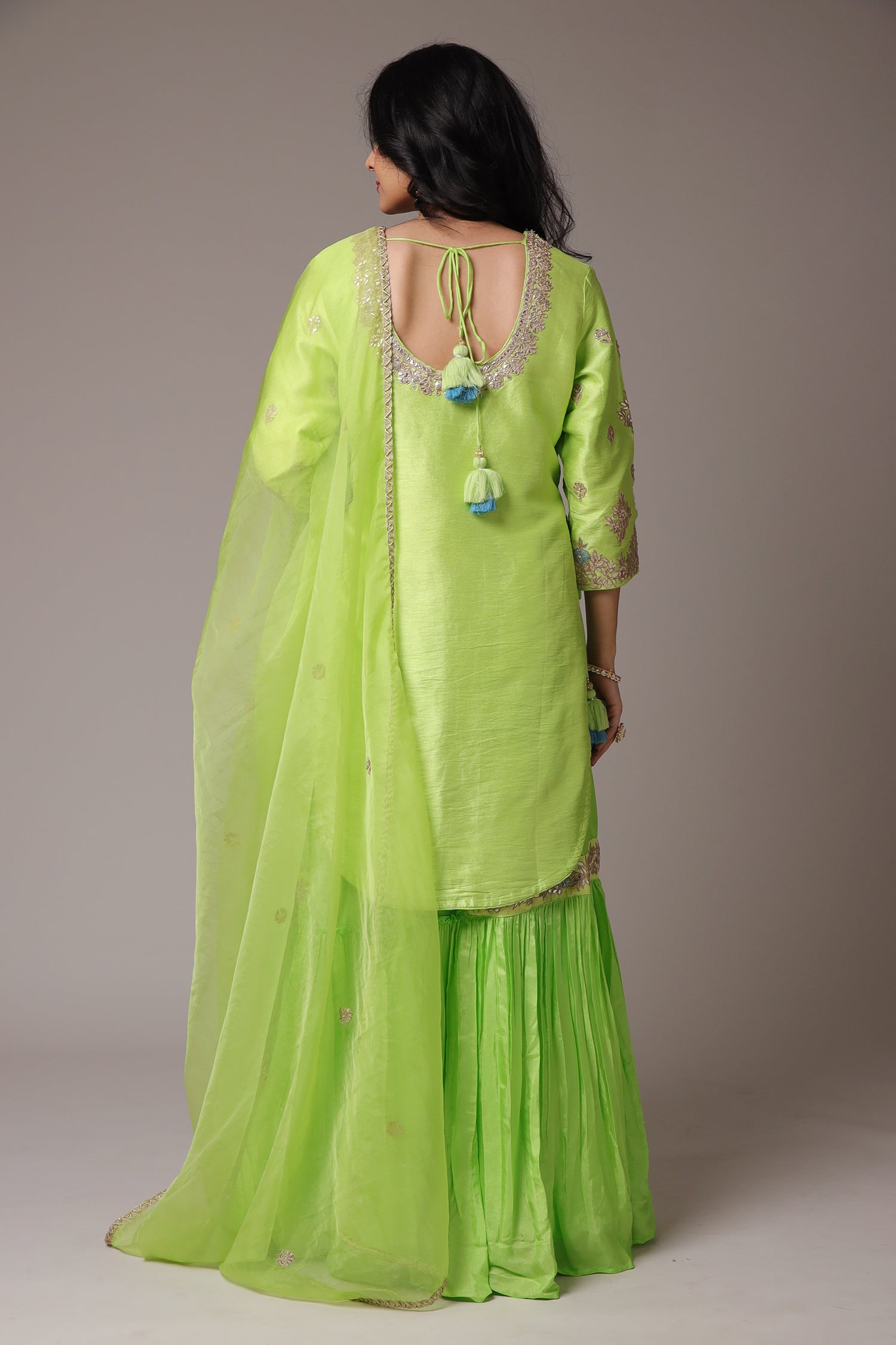 Embroidered Straight Silk Suit with Gota Patti work.