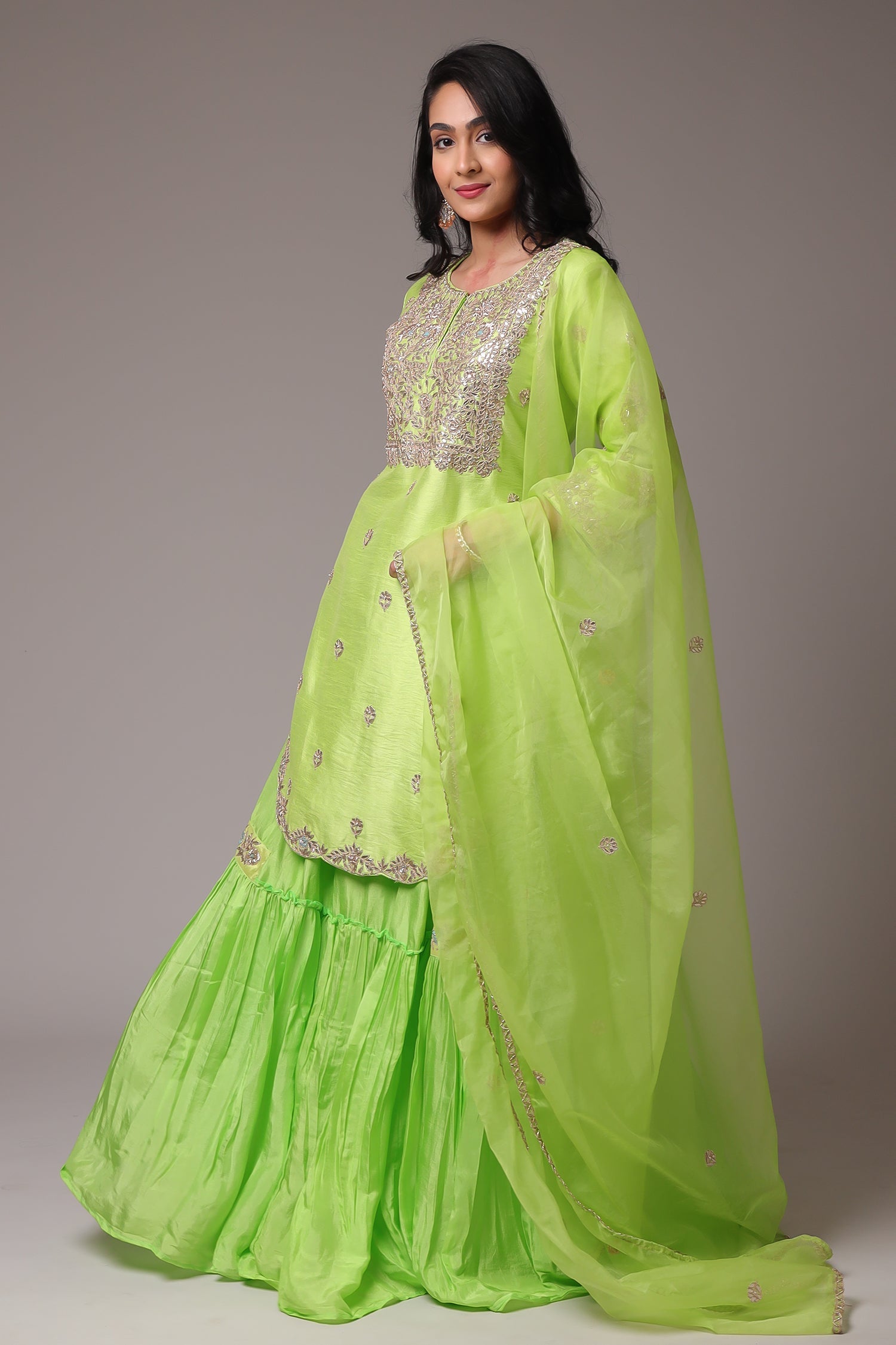 Embroidered Straight Silk Suit with Gota Patti work.