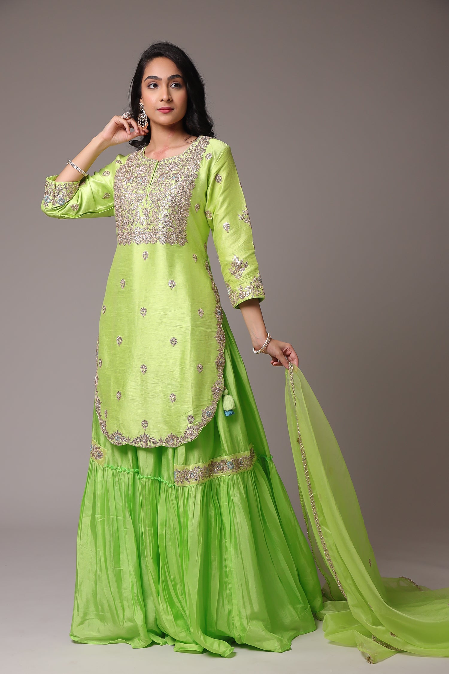Embroidered Straight Silk Suit with Gota Patti work.