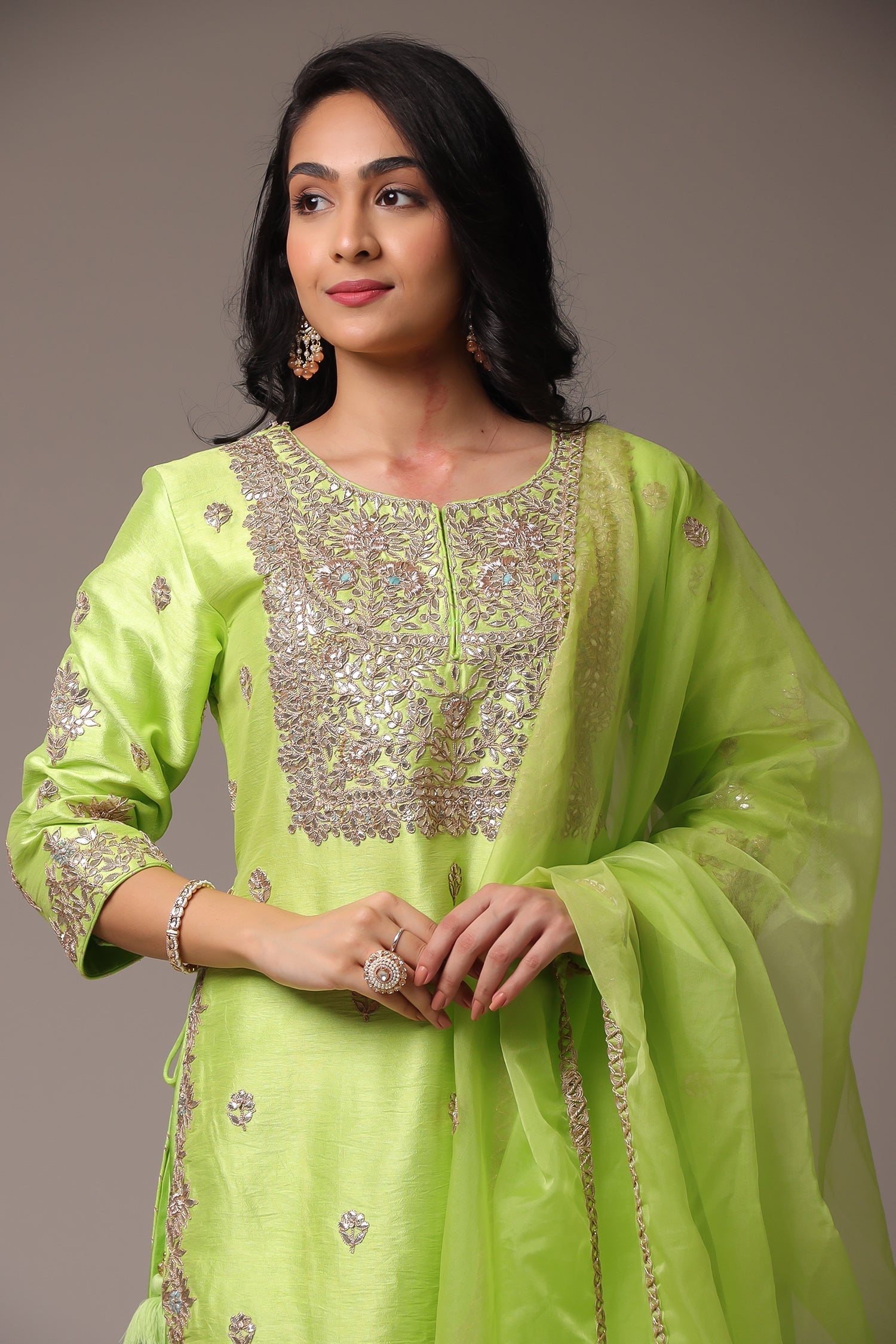 Embroidered Straight Silk Suit with Gota Patti work.