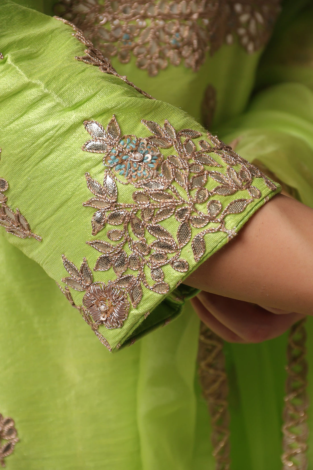 Embroidered Straight Silk Suit with Gota Patti work.