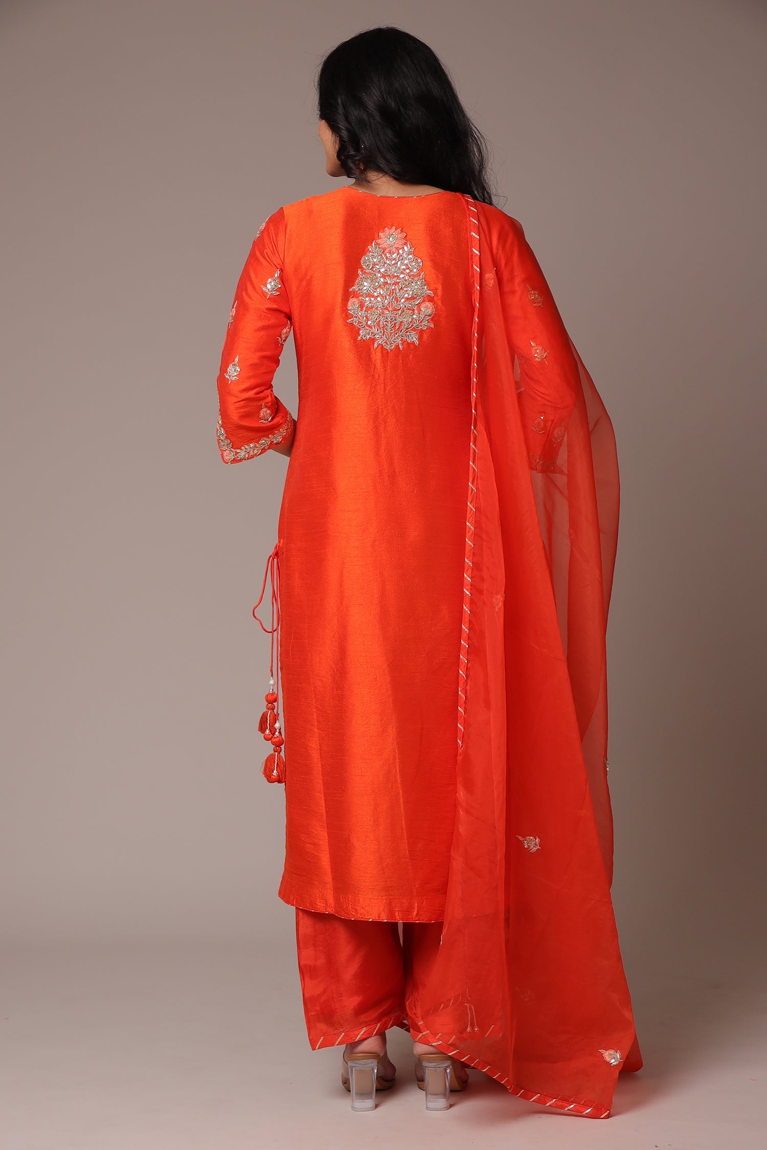 Embroidered Straight Silk Suit with Gota Patti work.