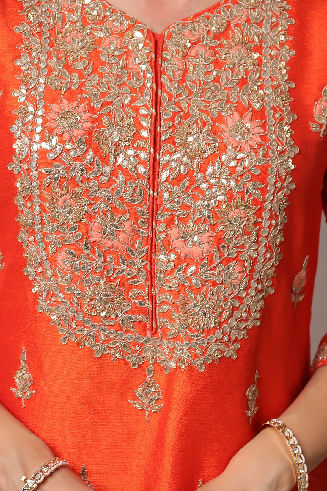 Embroidered Straight Silk Suit with Gota Patti work.