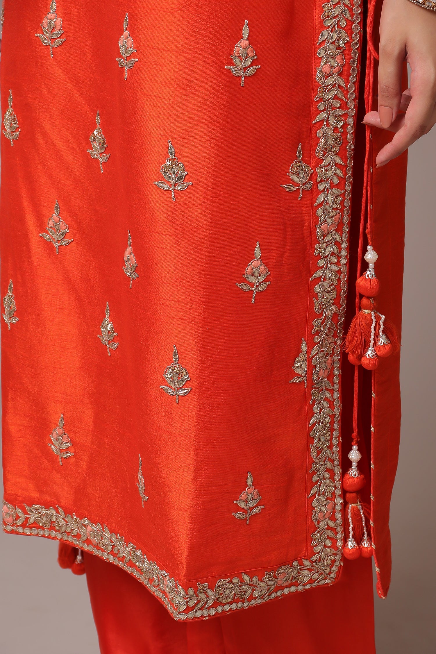 Embroidered Straight Silk Suit with Gota Patti work.