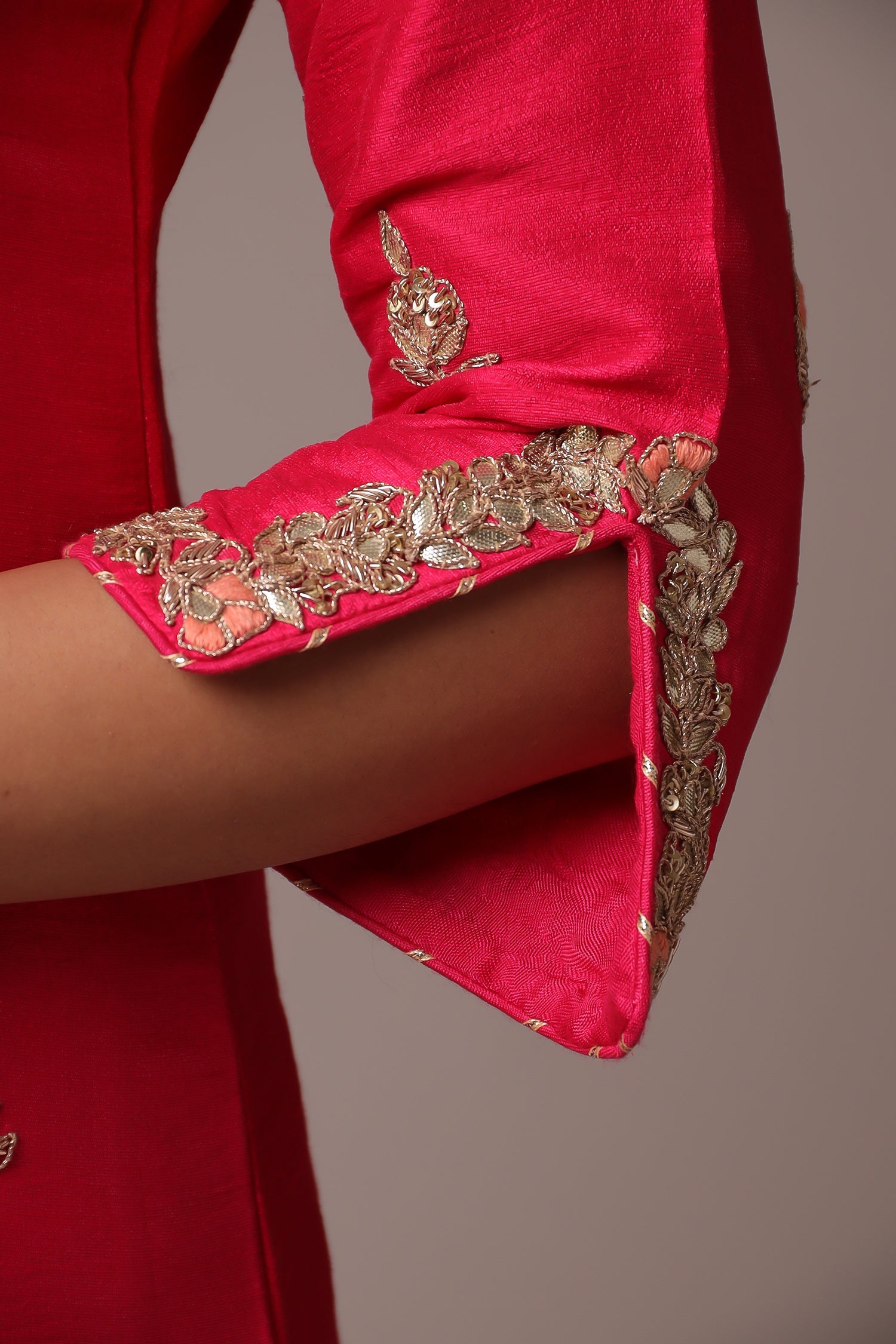 Embroidered Straight Silk Suit with Gota Patti work.