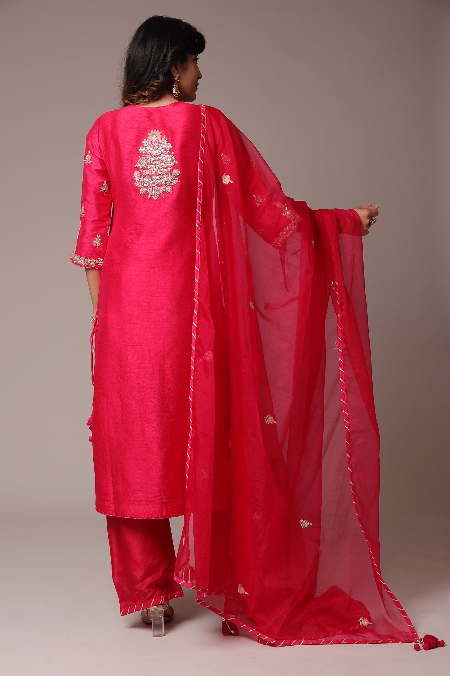 Embroidered Straight Silk Suit with Gota Patti work.