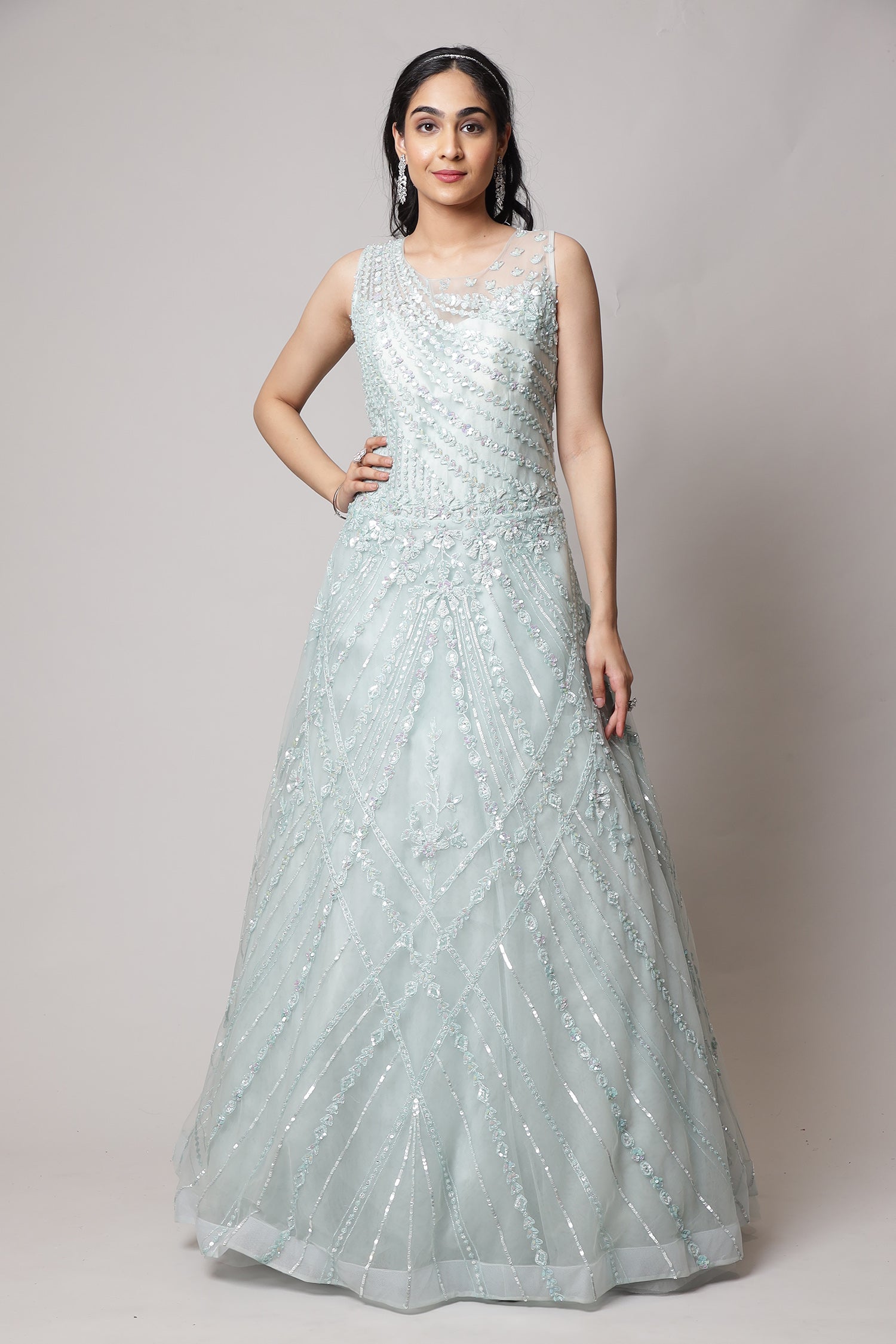 Net Gown with Sequins work.