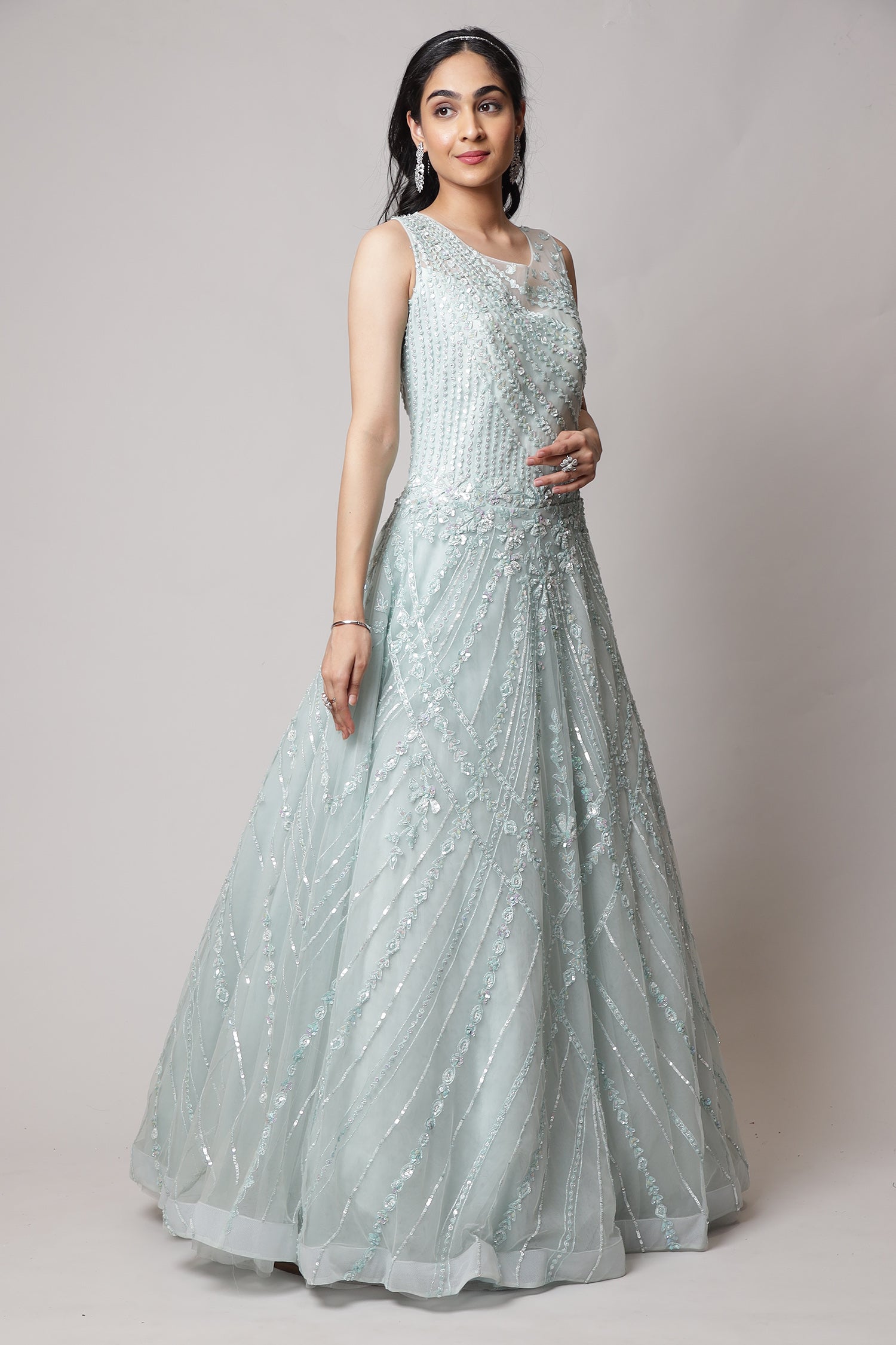 Net Gown with Sequins work.