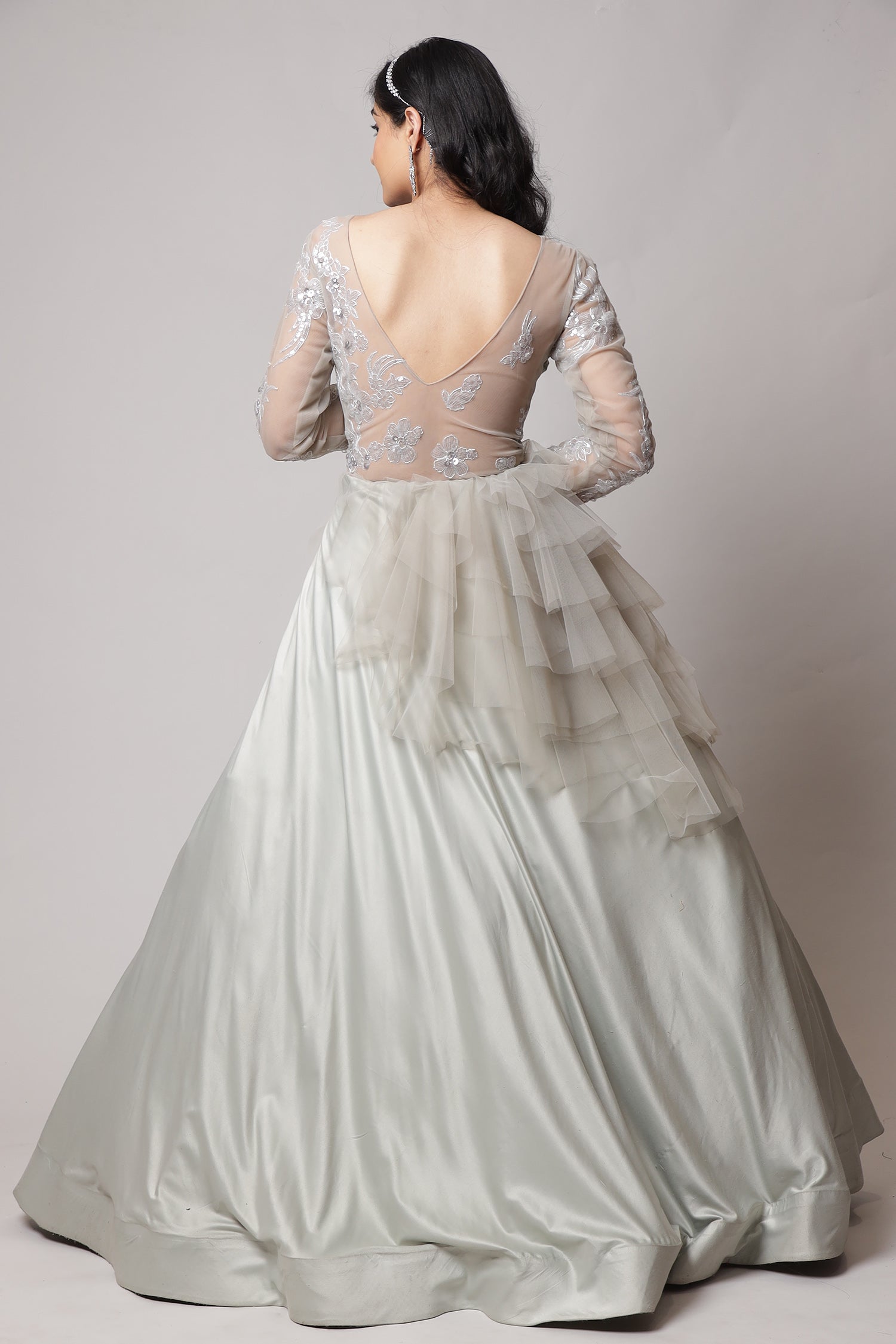 Satin silk Gown with Sequins work.