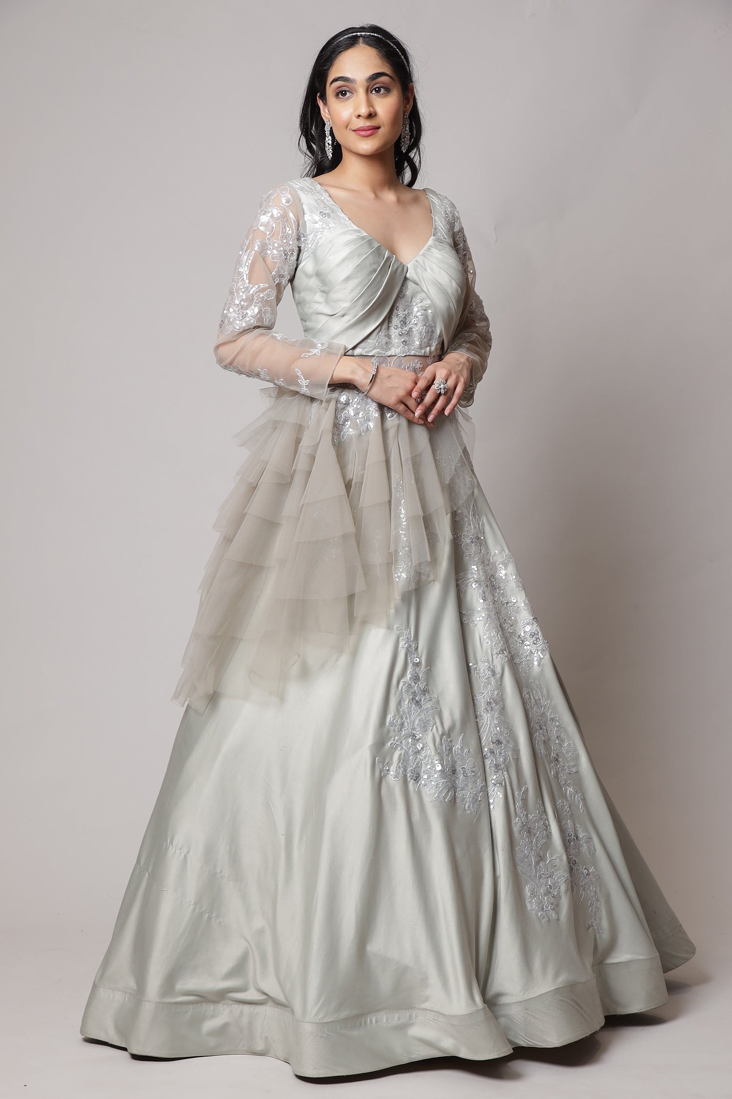 Satin silk Gown with Sequins work.