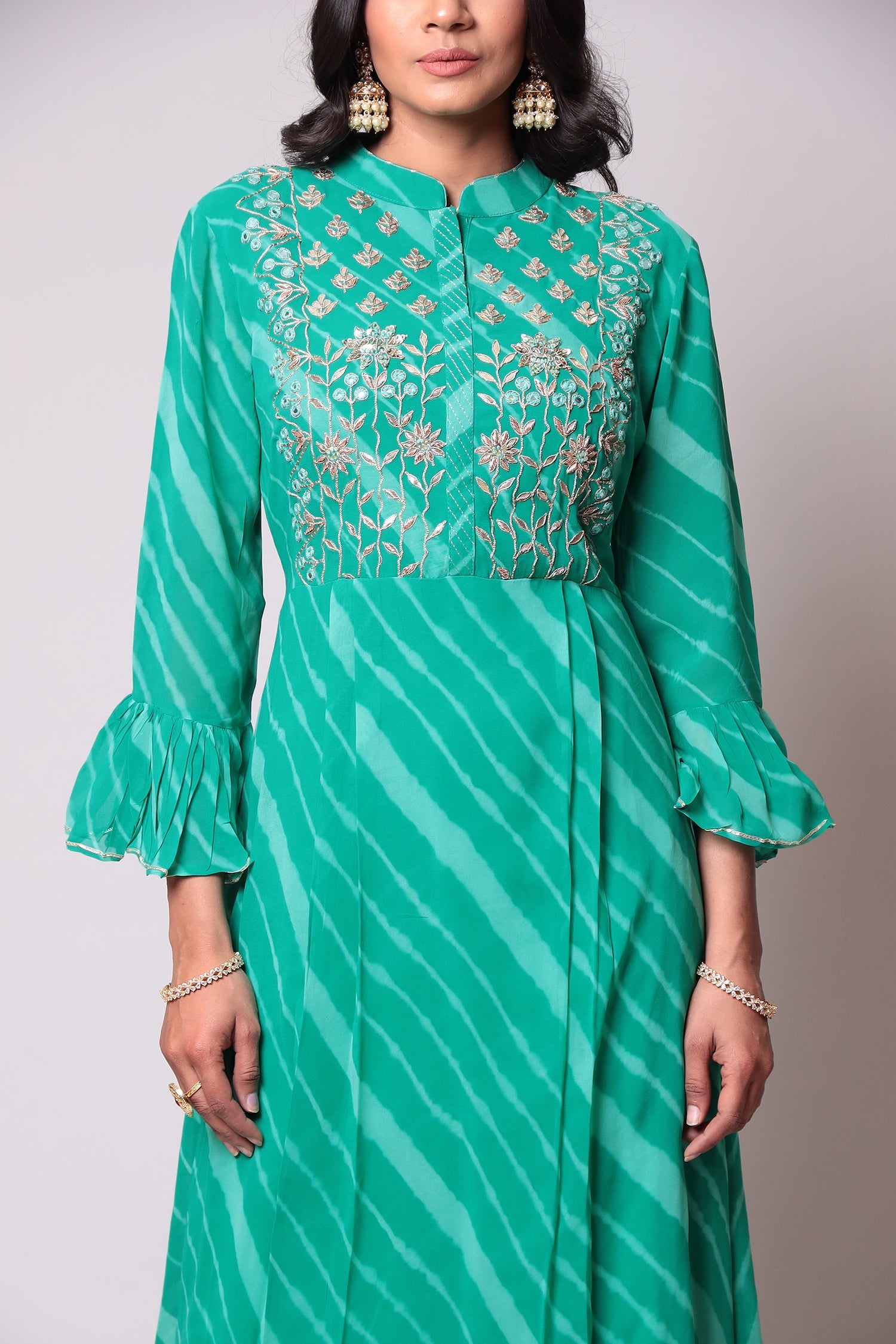Leheriya Georgette Suit with Gota Patti work.