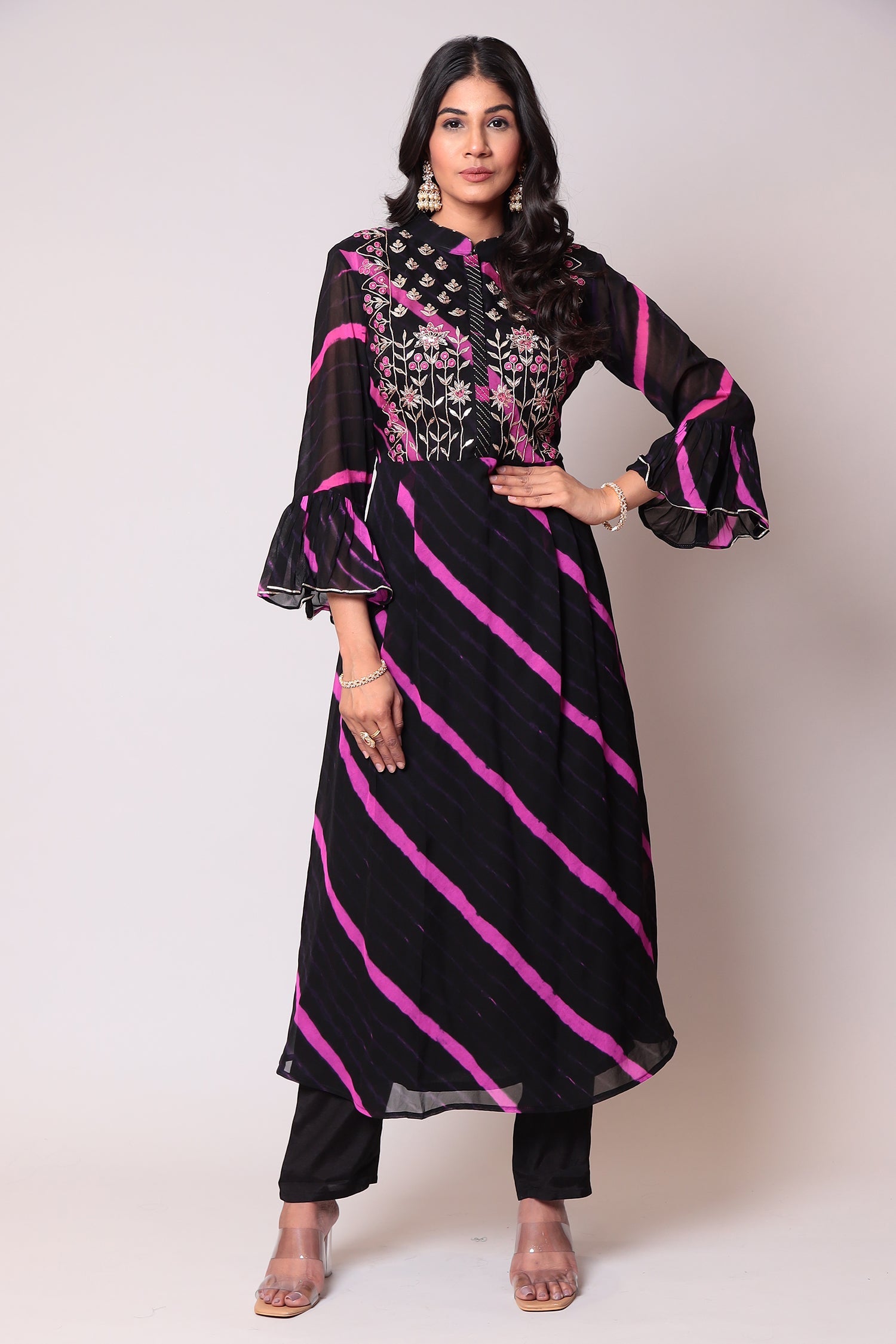Leheriya Georgette Suit with Gota Patti work.