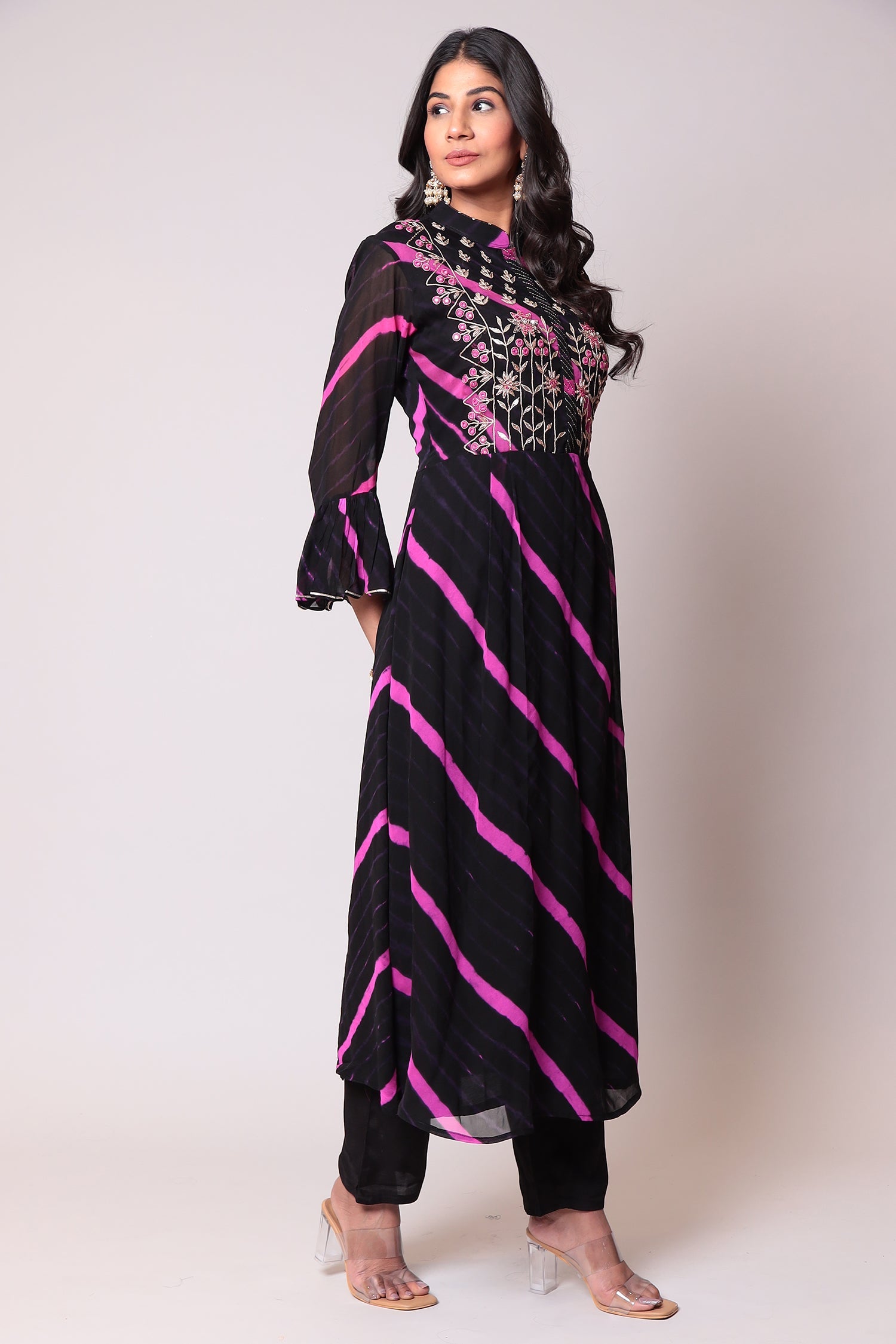 Leheriya Georgette Suit with Gota Patti work.