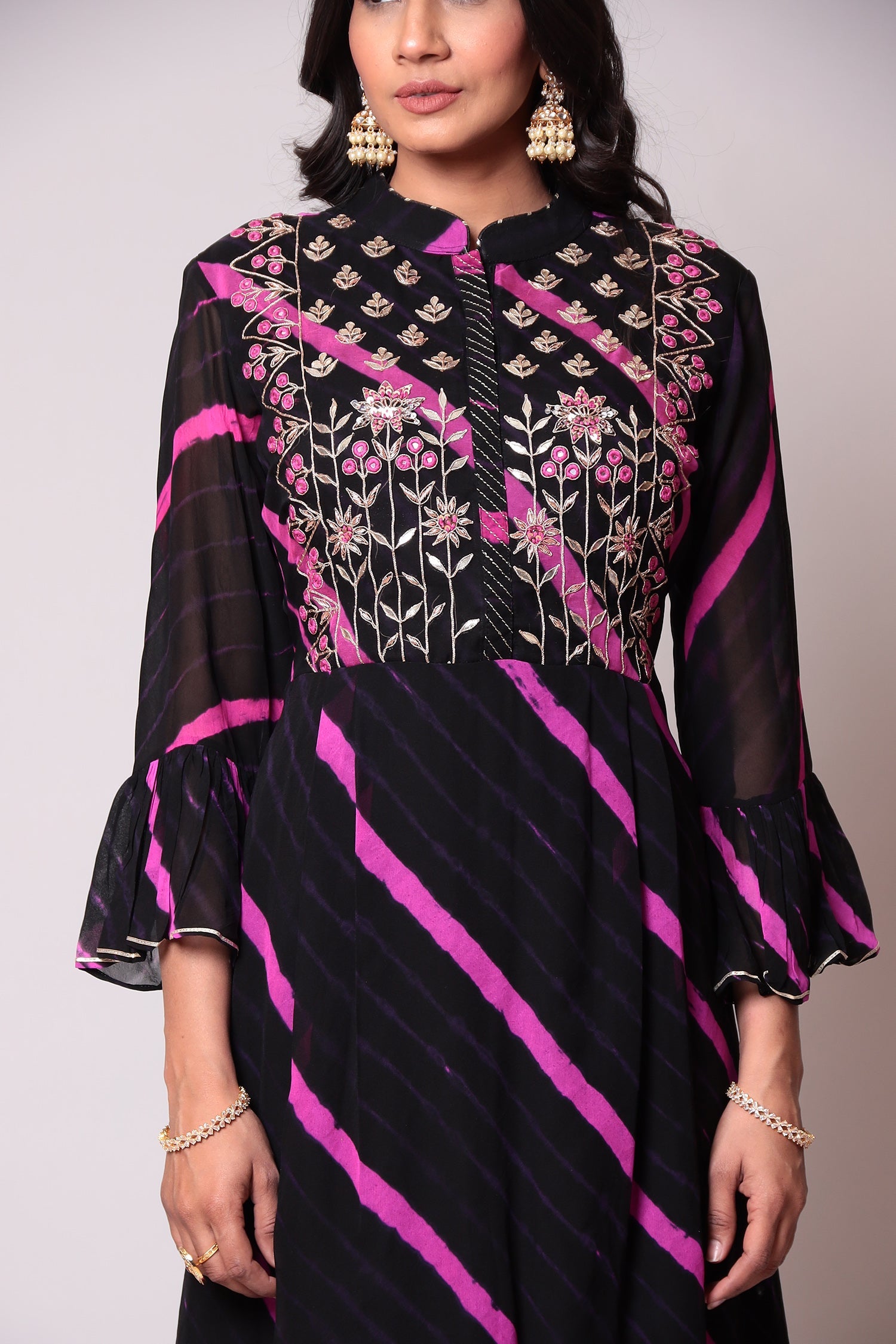 Leheriya Georgette Suit with Gota Patti work.