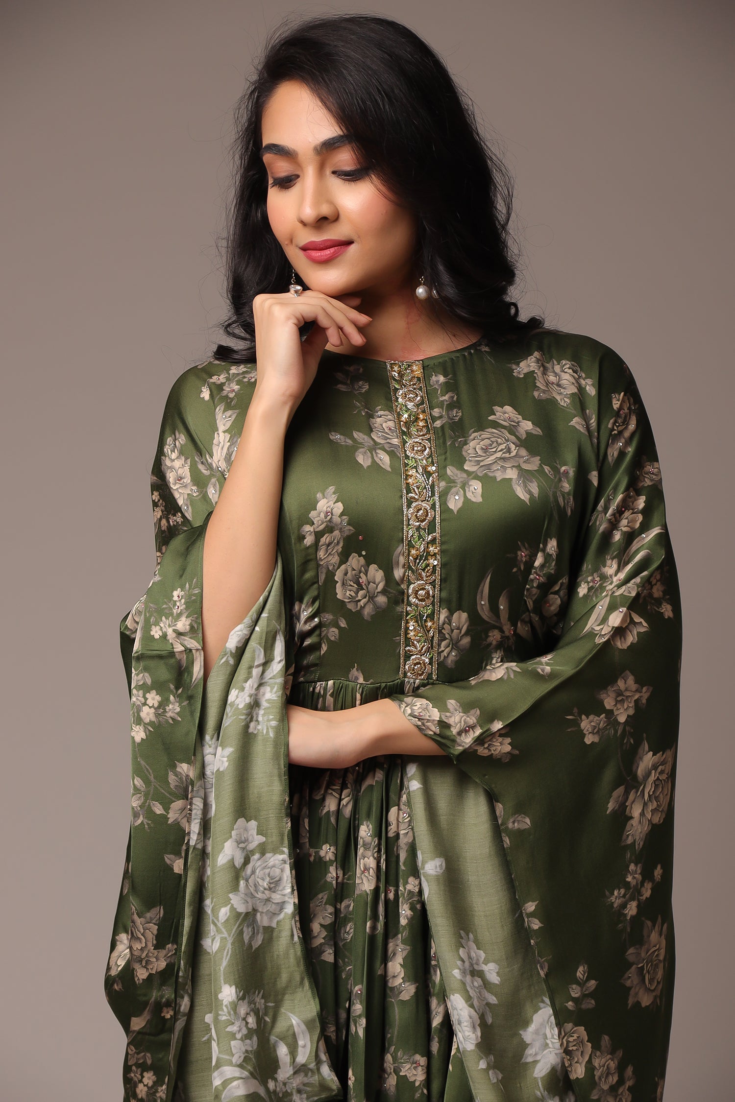 Printed Silk Indowestern with Cutdana work.
