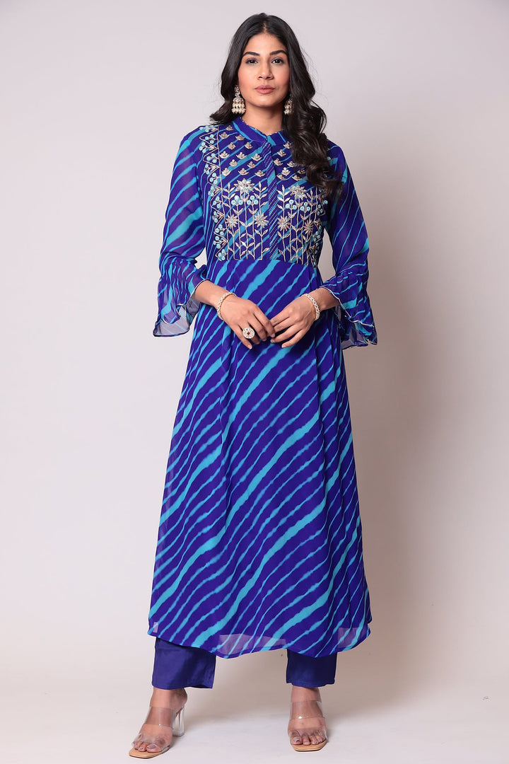 Leheriya Georgette Suit with Gota Patti work.