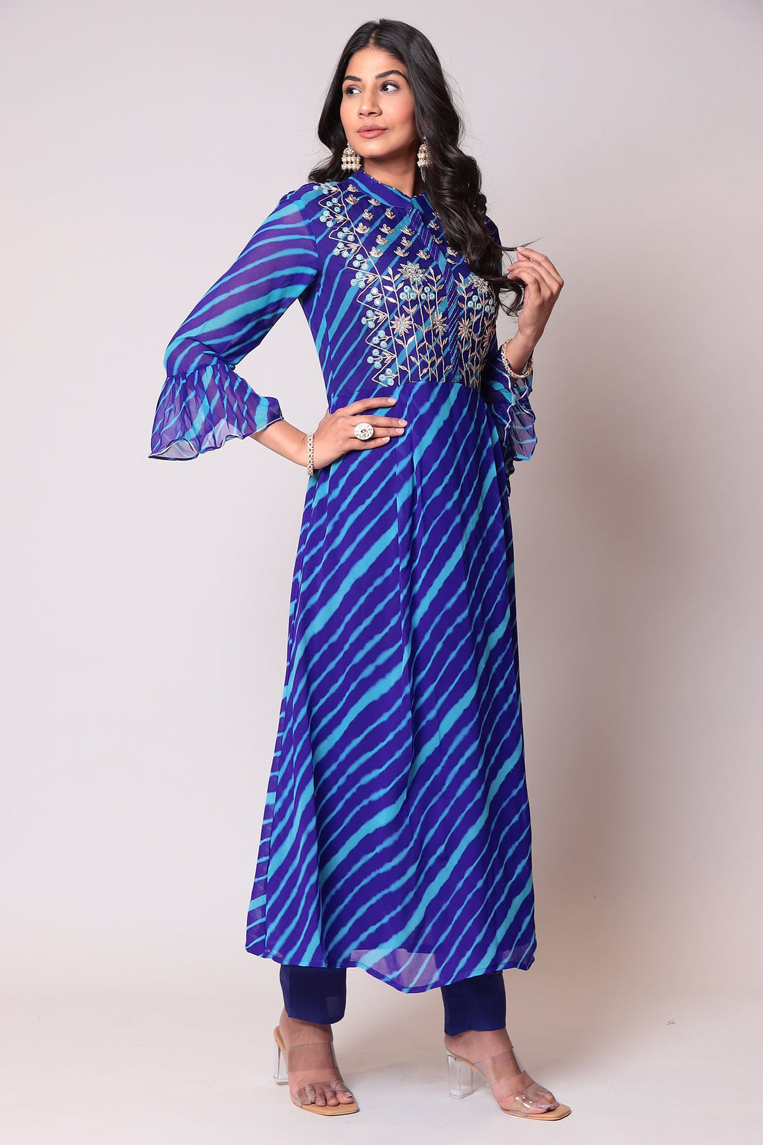 Leheriya Georgette Suit with Gota Patti work.