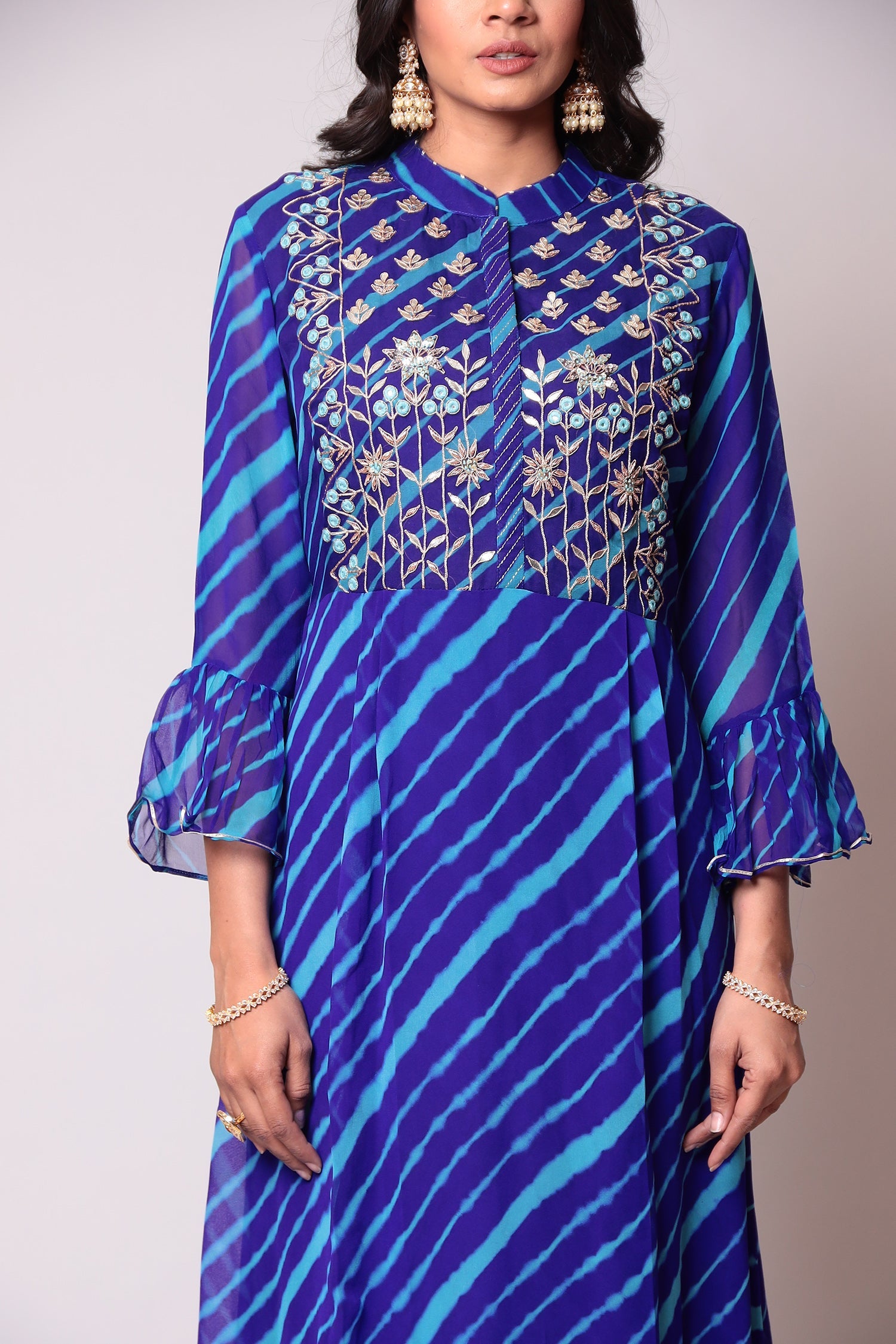 Leheriya Georgette Suit with Gota Patti work.