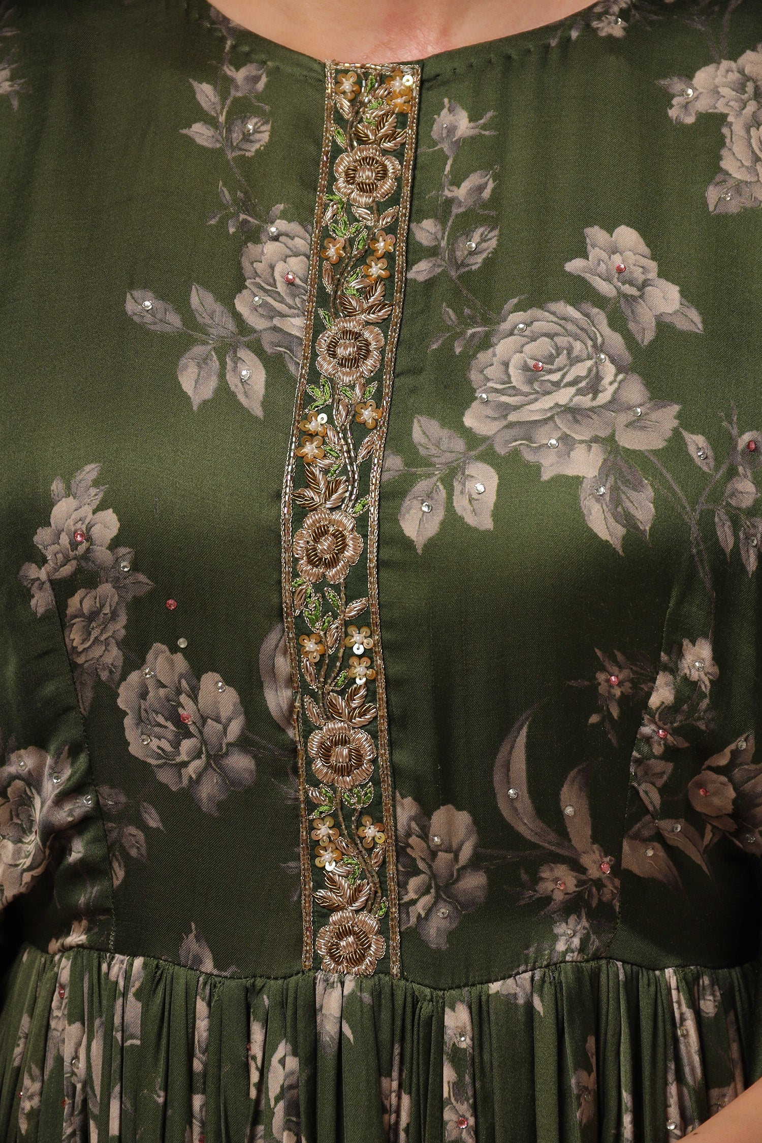 Printed Silk Indowestern with Cutdana work.