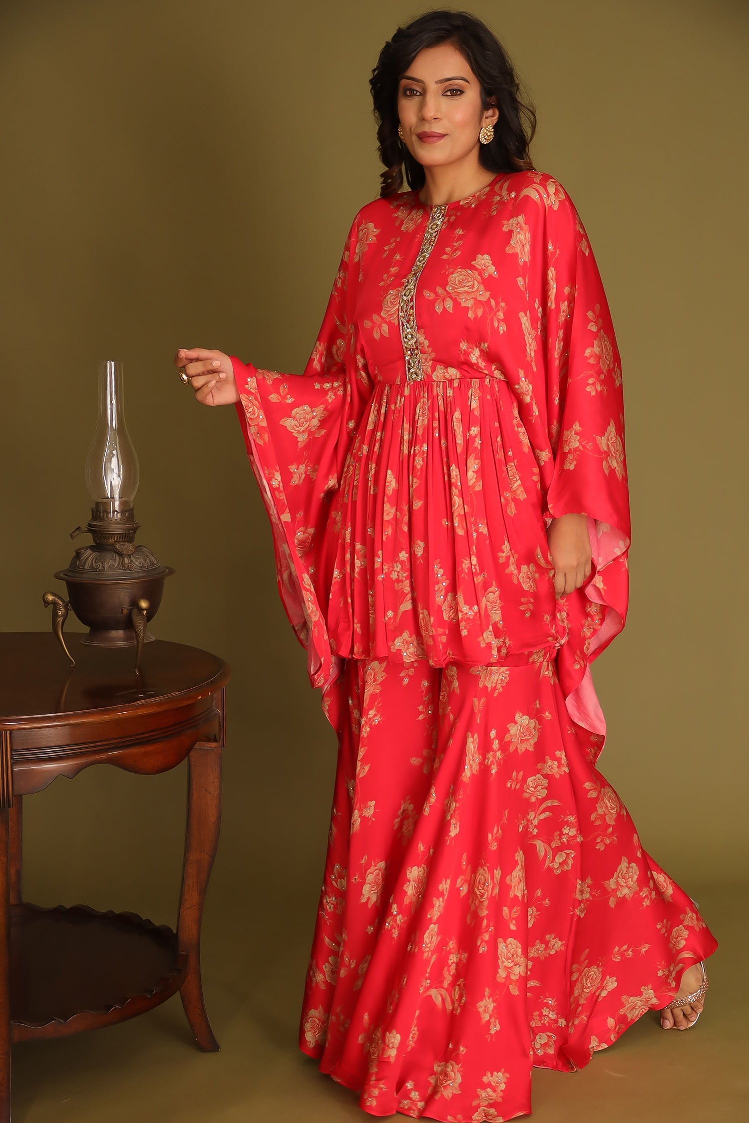 Printed Silk Indowestern with Cutdana work.