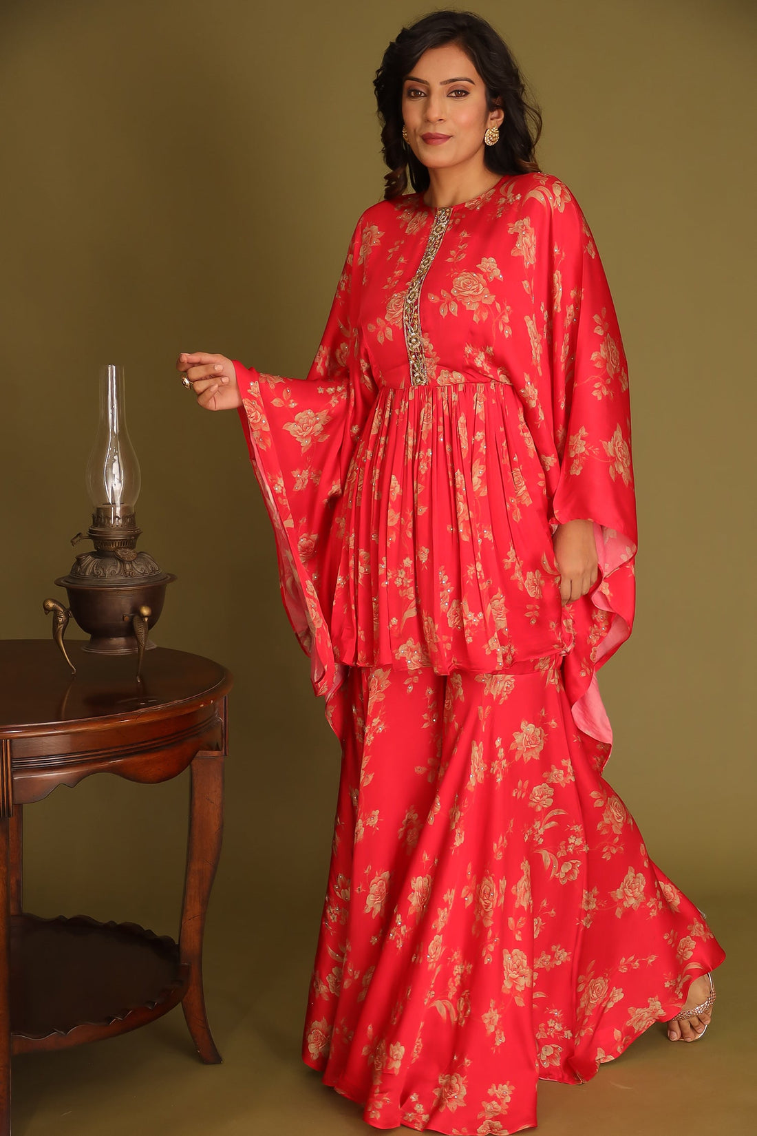 Printed Silk Indowestern with Cutdana work.