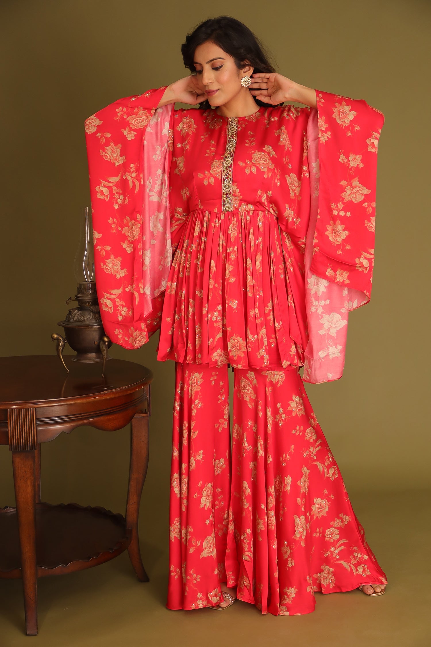 Printed Silk Indowestern with Cutdana work.