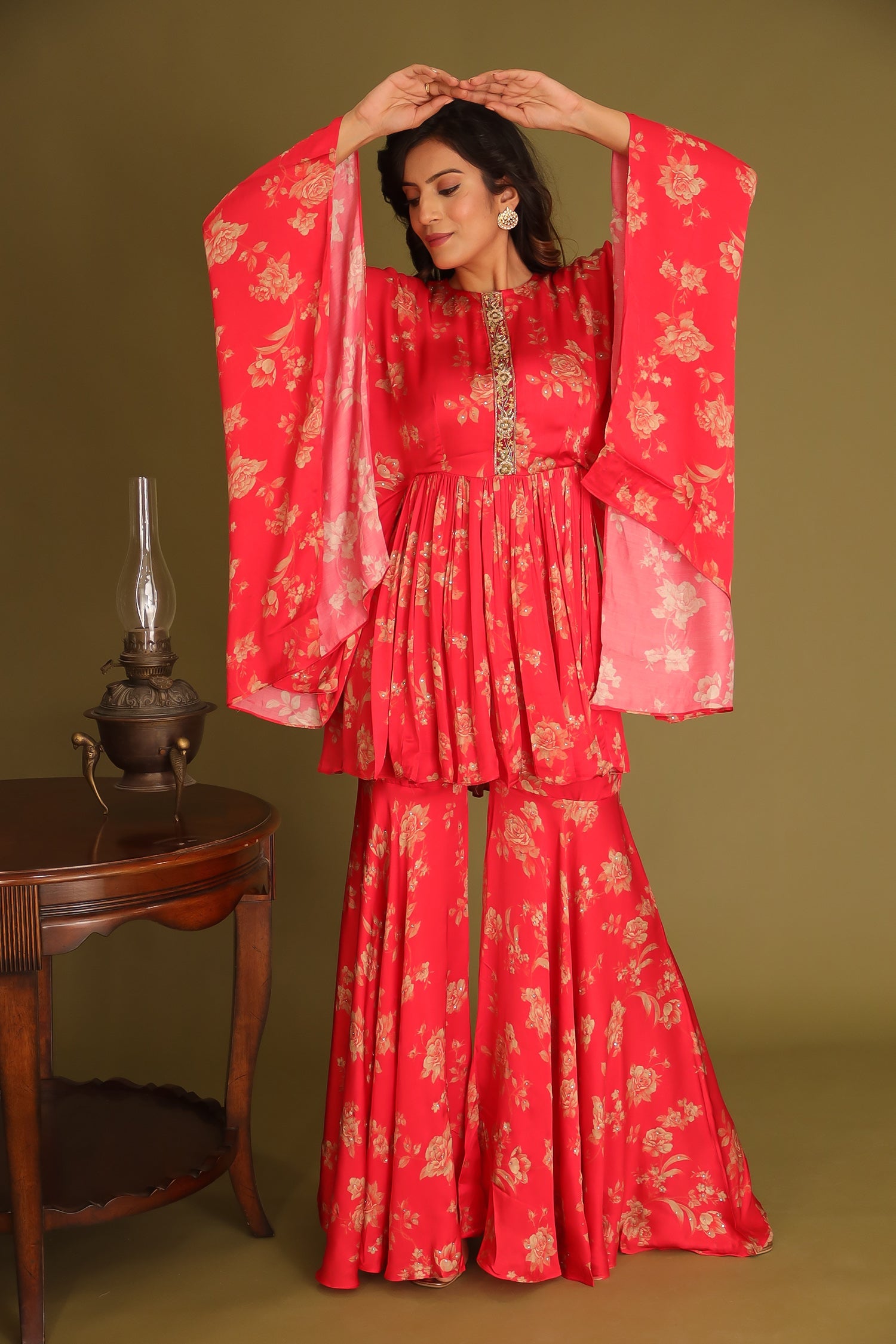 Printed Silk Indowestern with Cutdana work.