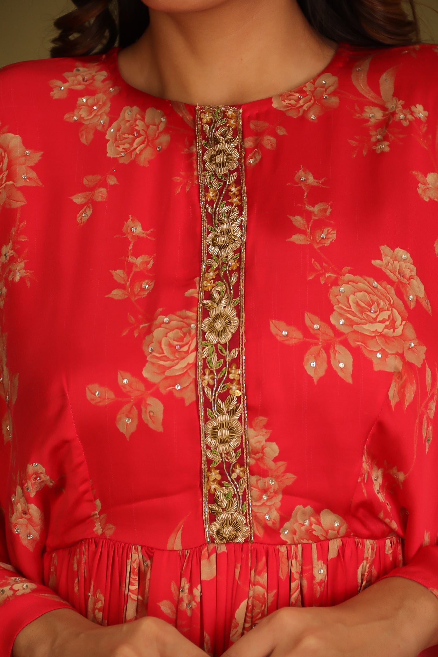 Printed Silk Indowestern with Cutdana work.