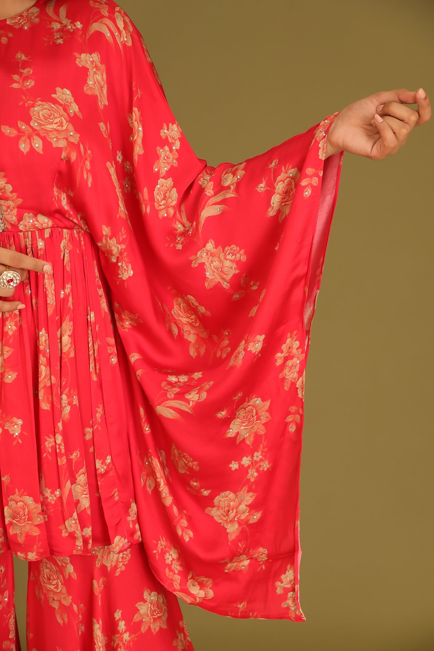 Printed Silk Indowestern with Cutdana work.