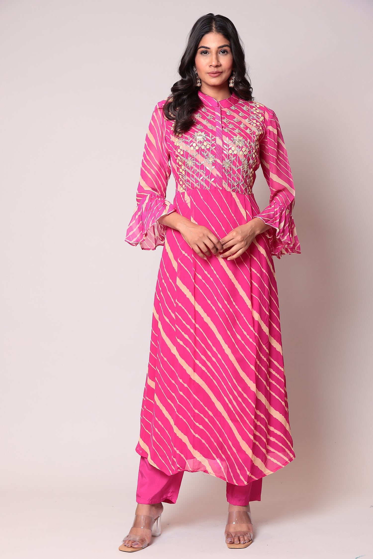 Leheriya Georgette Suit with Gota Patti work.