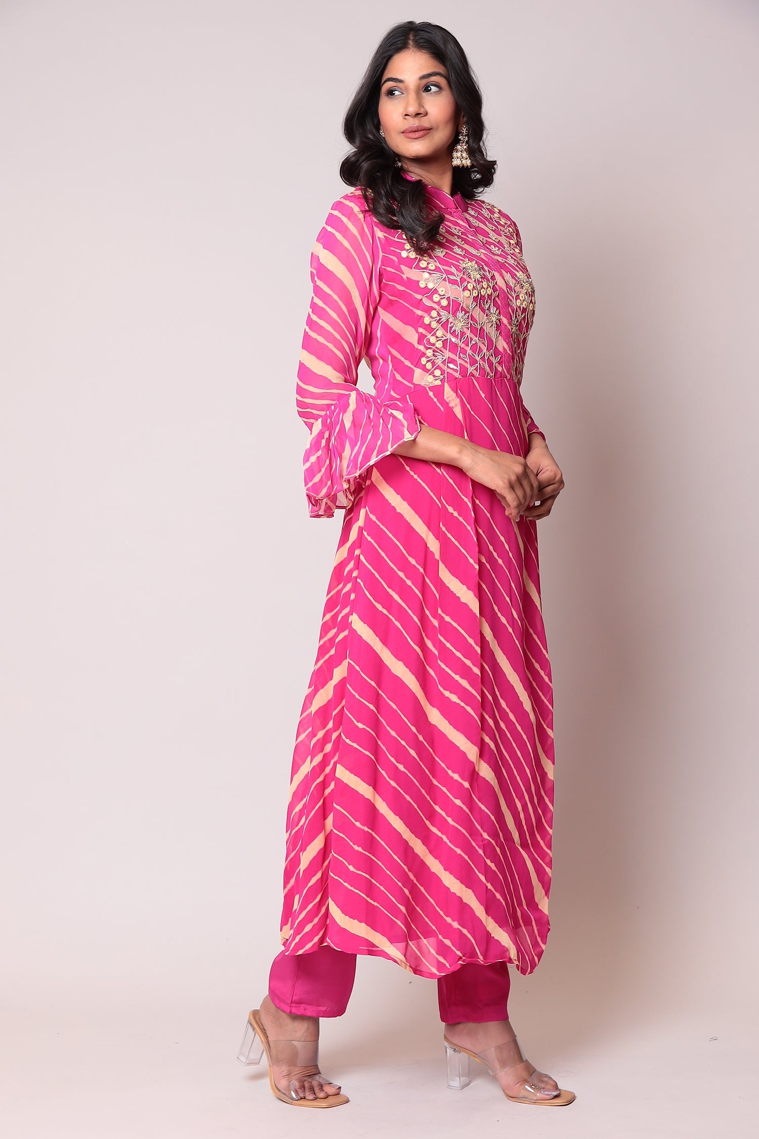 Leheriya Georgette Suit with Gota Patti work.