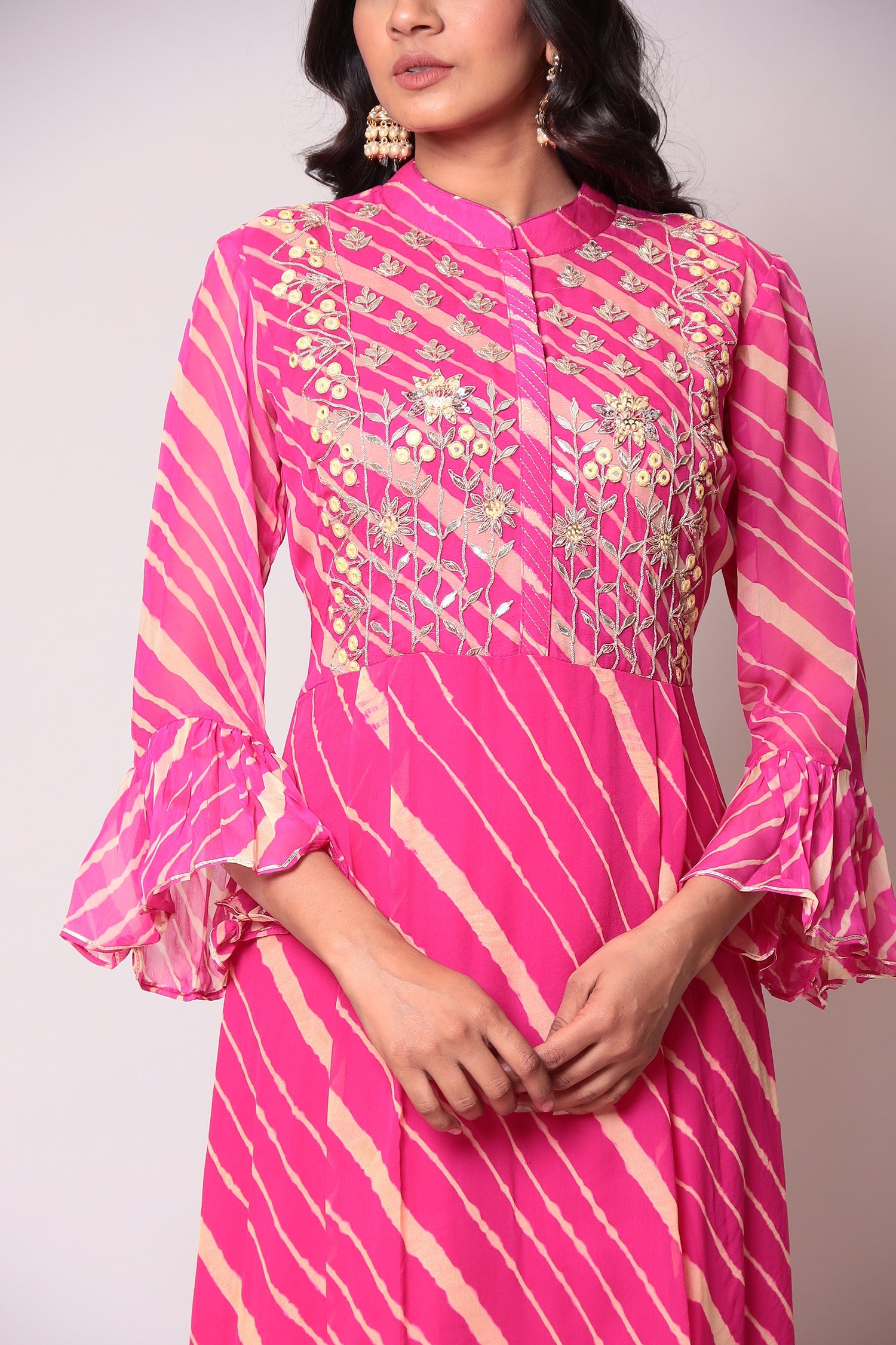 Leheriya Georgette Suit with Gota Patti work.