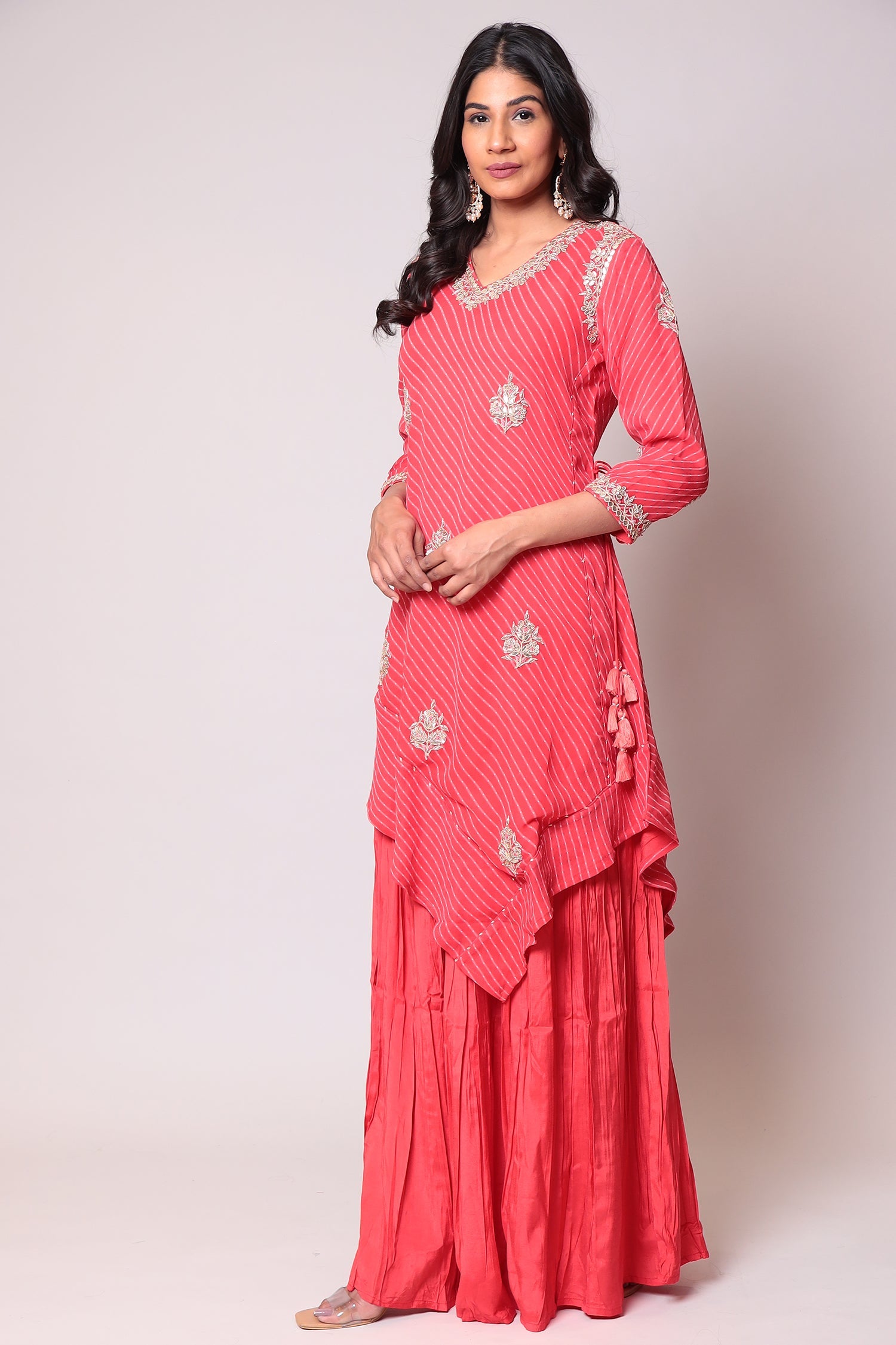Leheriya Georgette Suit with Gota Patti work.
