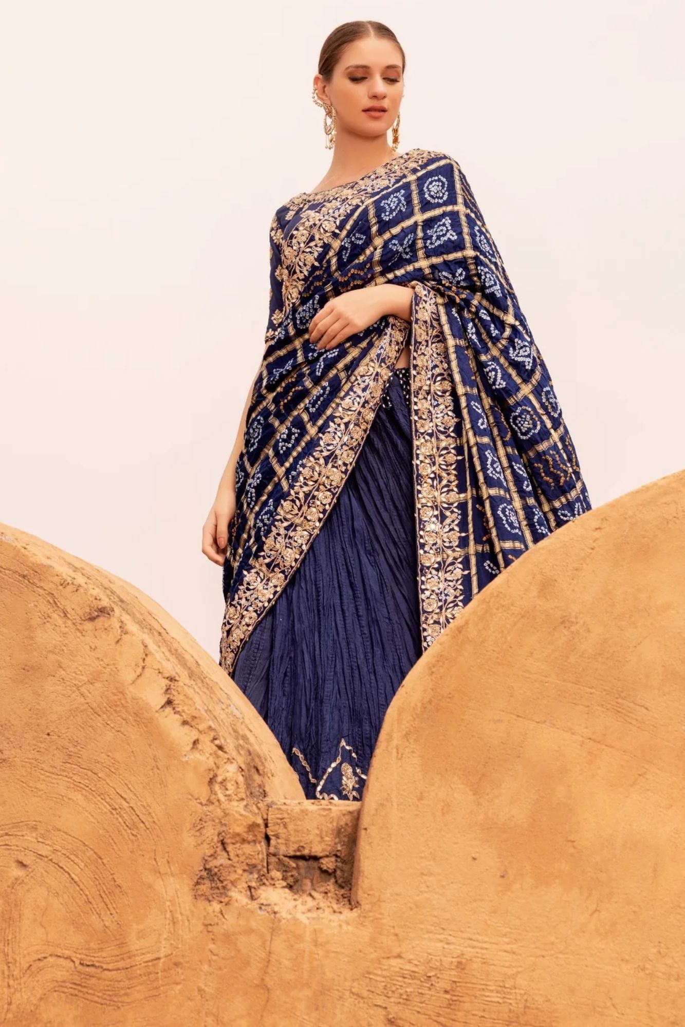 Ghatchola Bandhej Silk Lehenga with Zardozi work.