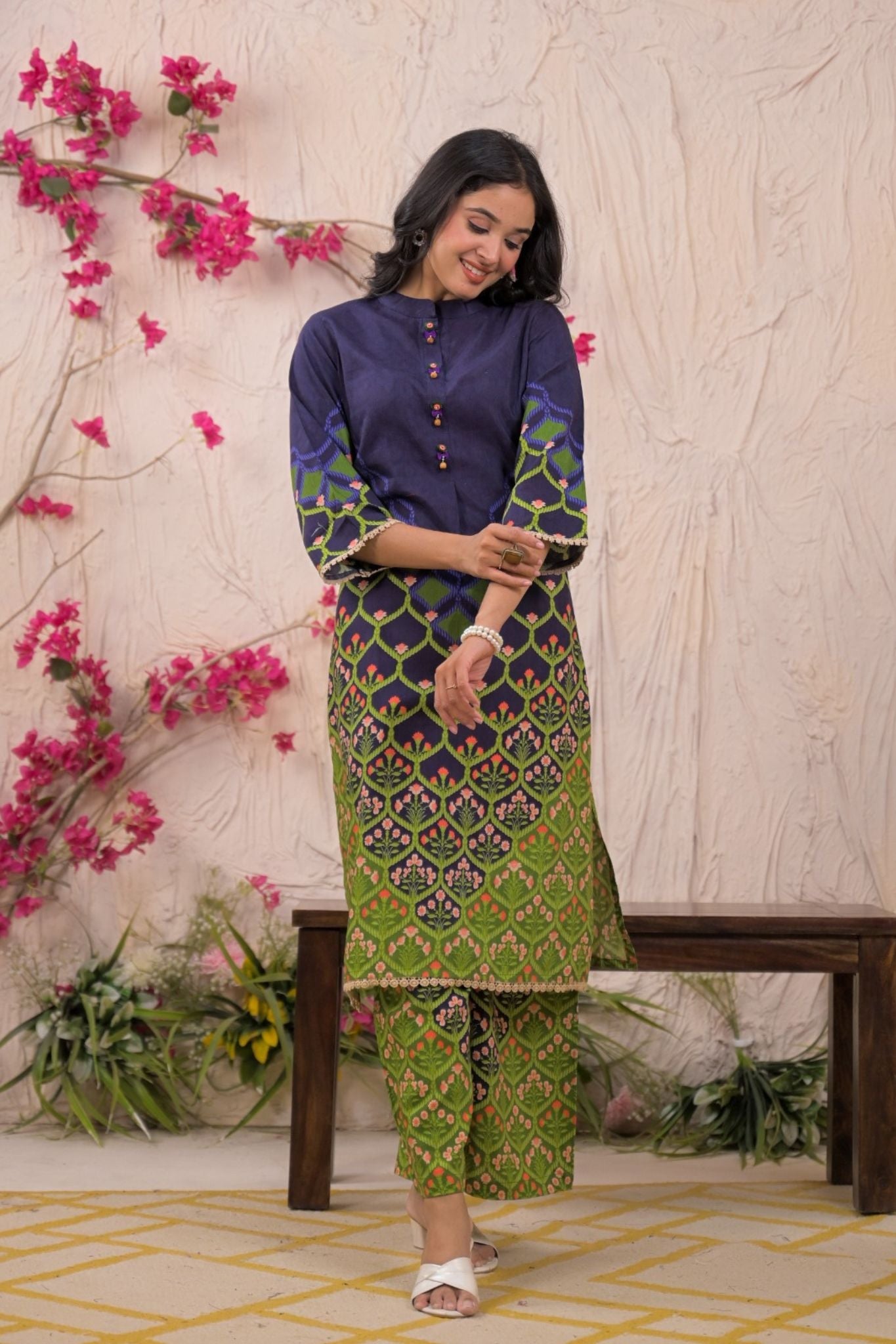 Printed Silk Blend Kurta Stitched with Thread wok