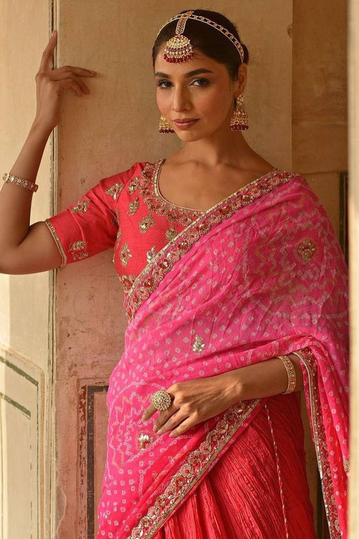Embroidered Bandhej Lehenga with Gota Patti and Zardozi work